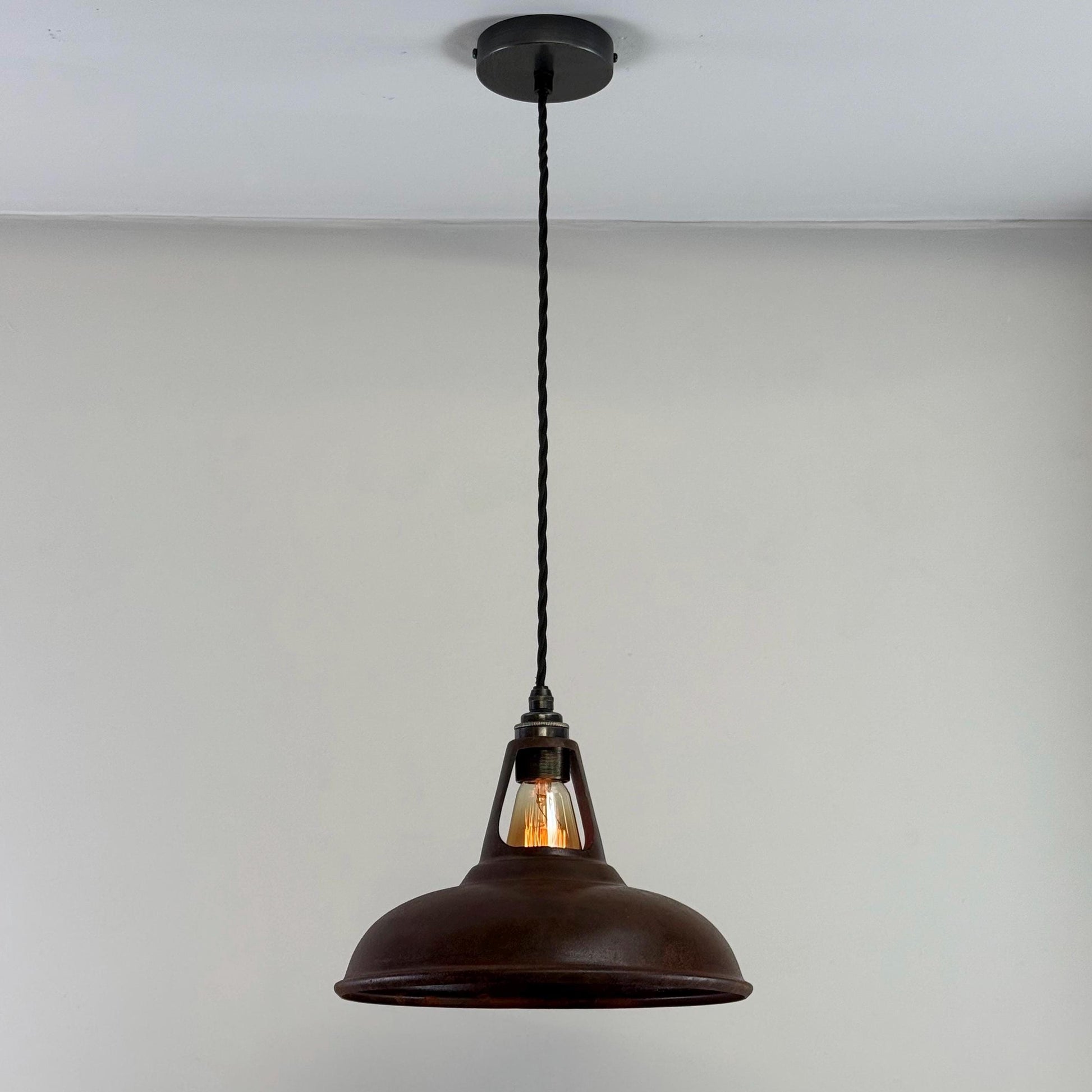 Cawston - Rusted Solid Steel Slotted Lampshade Pendant Set Light - 11 Inch