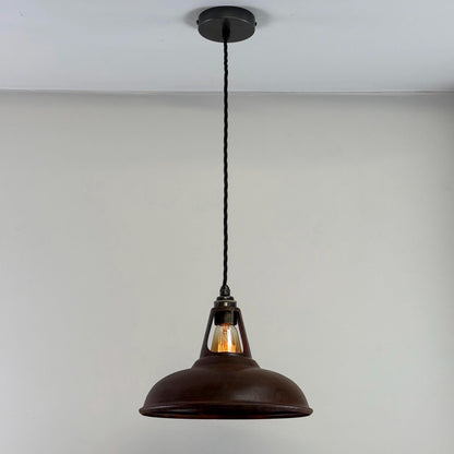 Cawston - Rusted Solid Steel Slotted Lampshade Pendant Set Light - 11 Inch