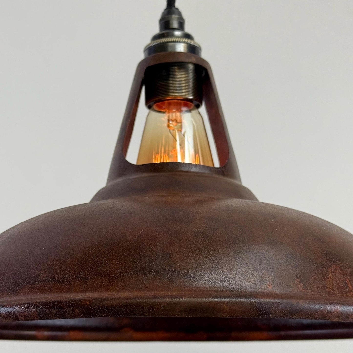 Cawston - Rusted Solid Steel Slotted Lampshade Pendant Set Light - 11 Inch