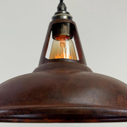 Cawston - Rusted Solid Steel Slotted Lampshade Pendant Set Light - 11 Inch