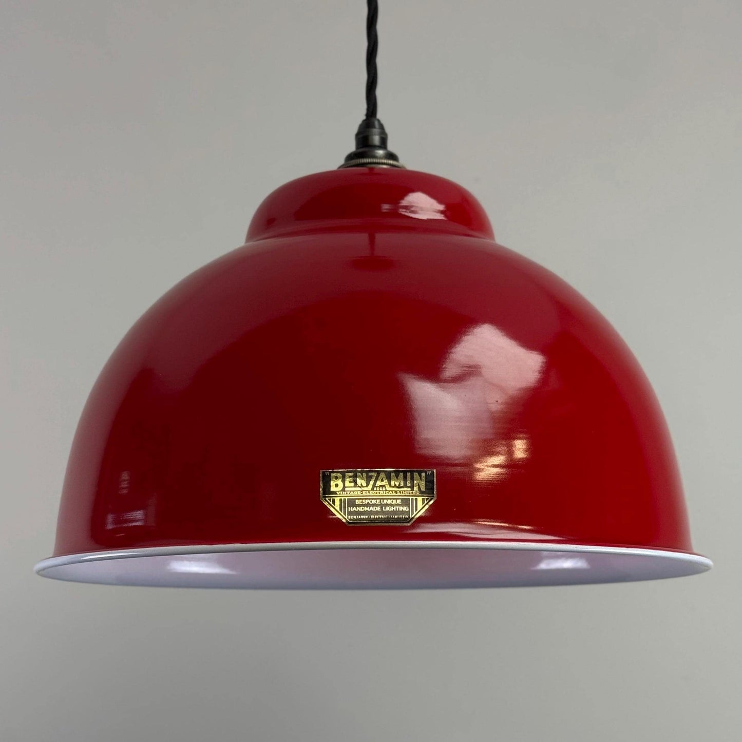 Morley XL ~ British Red RLM Deep Dome Reflector Lampshade Pendant Set Light ~ 13 Inch