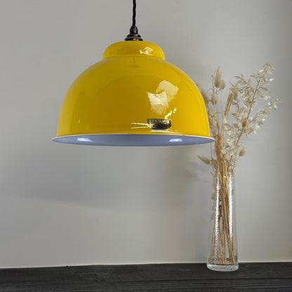 Morley XL ~ Summer Yellow RLM Deep Dome Reflector Lampshade Pendant Set Light ~ 13 Inch