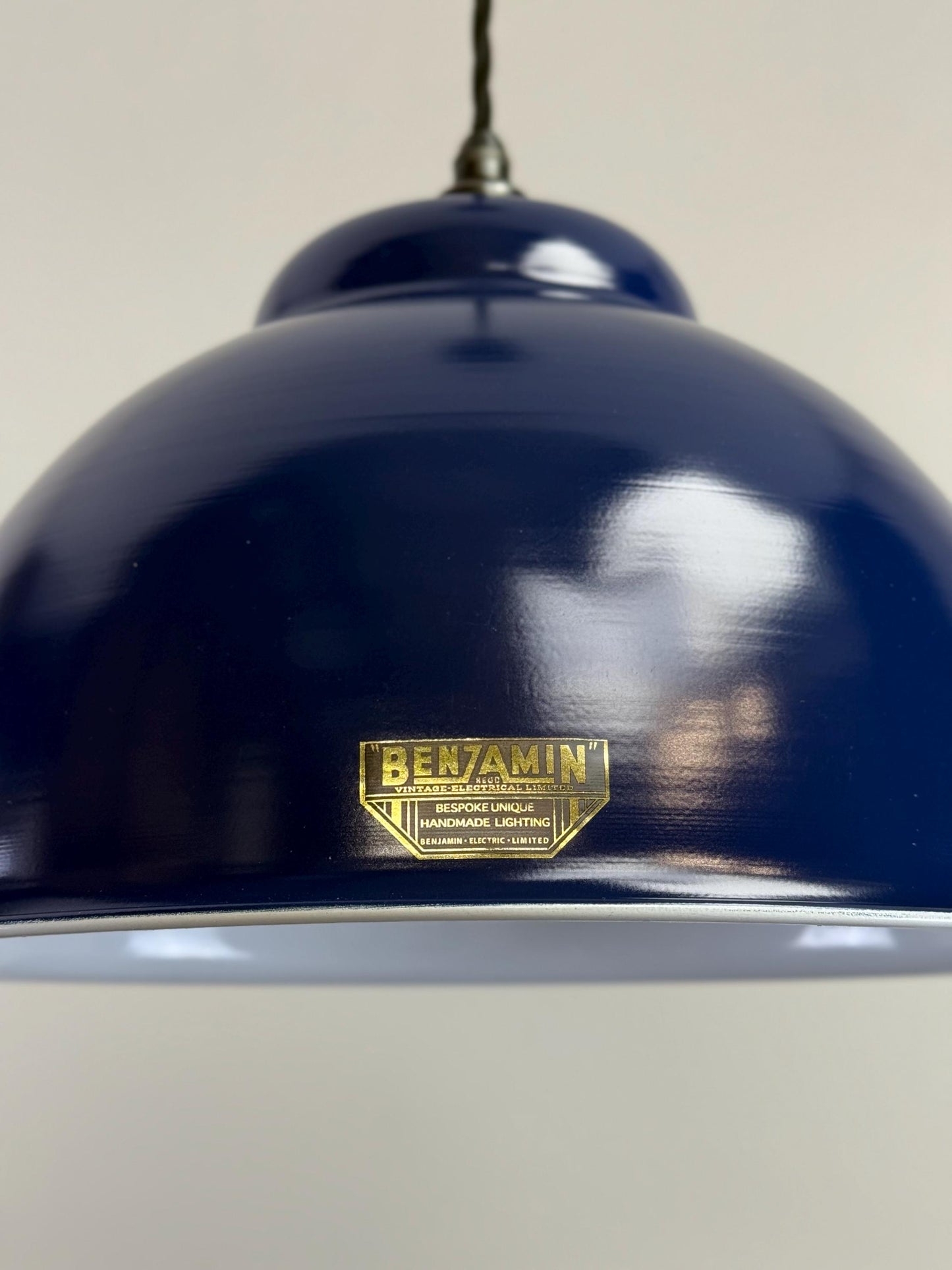 Morley XL ~ Royal Blue RLM Deep Dome Reflector Lampshade Pendant Set Light ~ 13 Inch