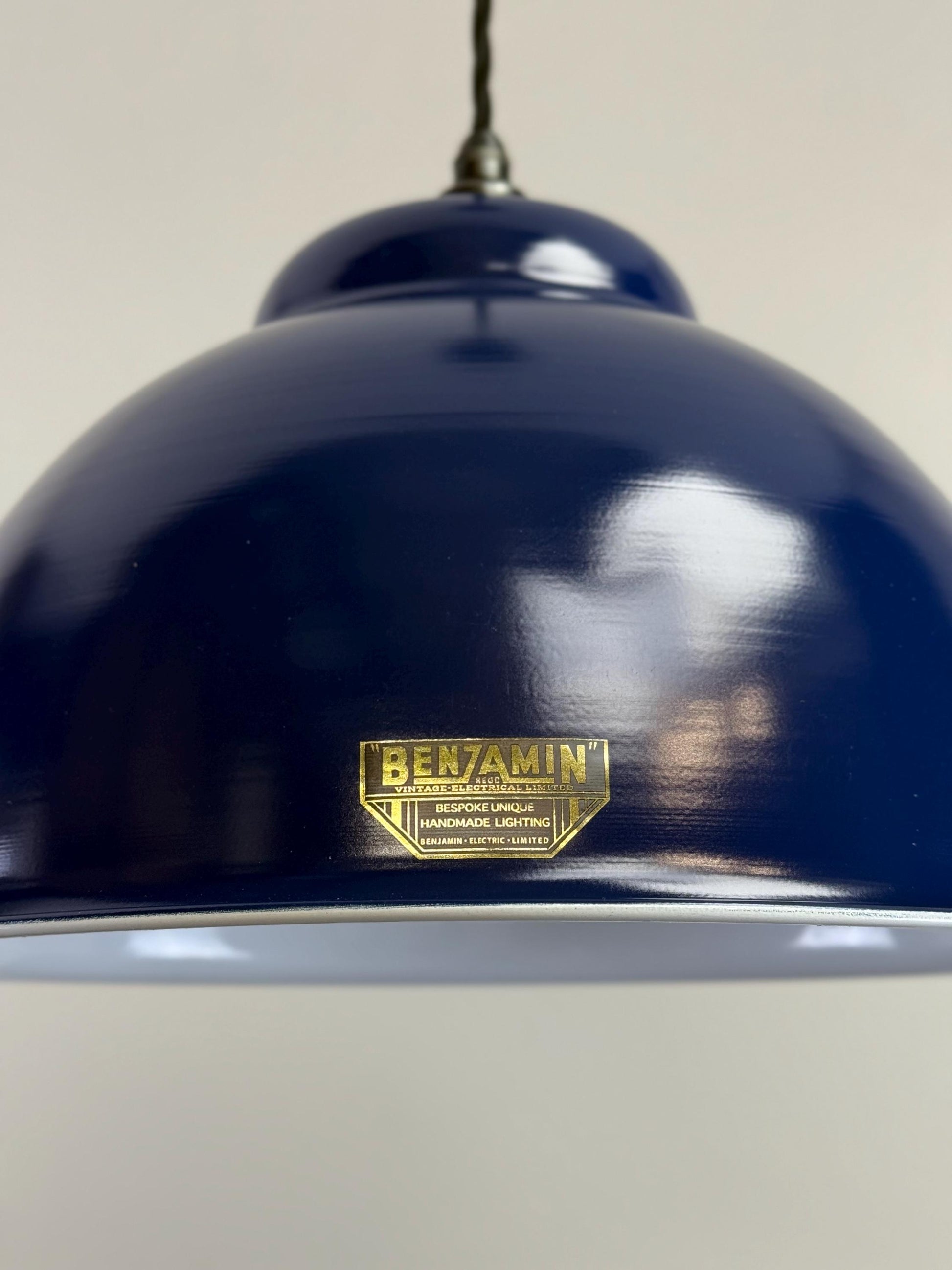 Morley XL ~ Royal Blue RLM Deep Dome Reflector Lampshade Pendant Set Light ~ 13 Inch