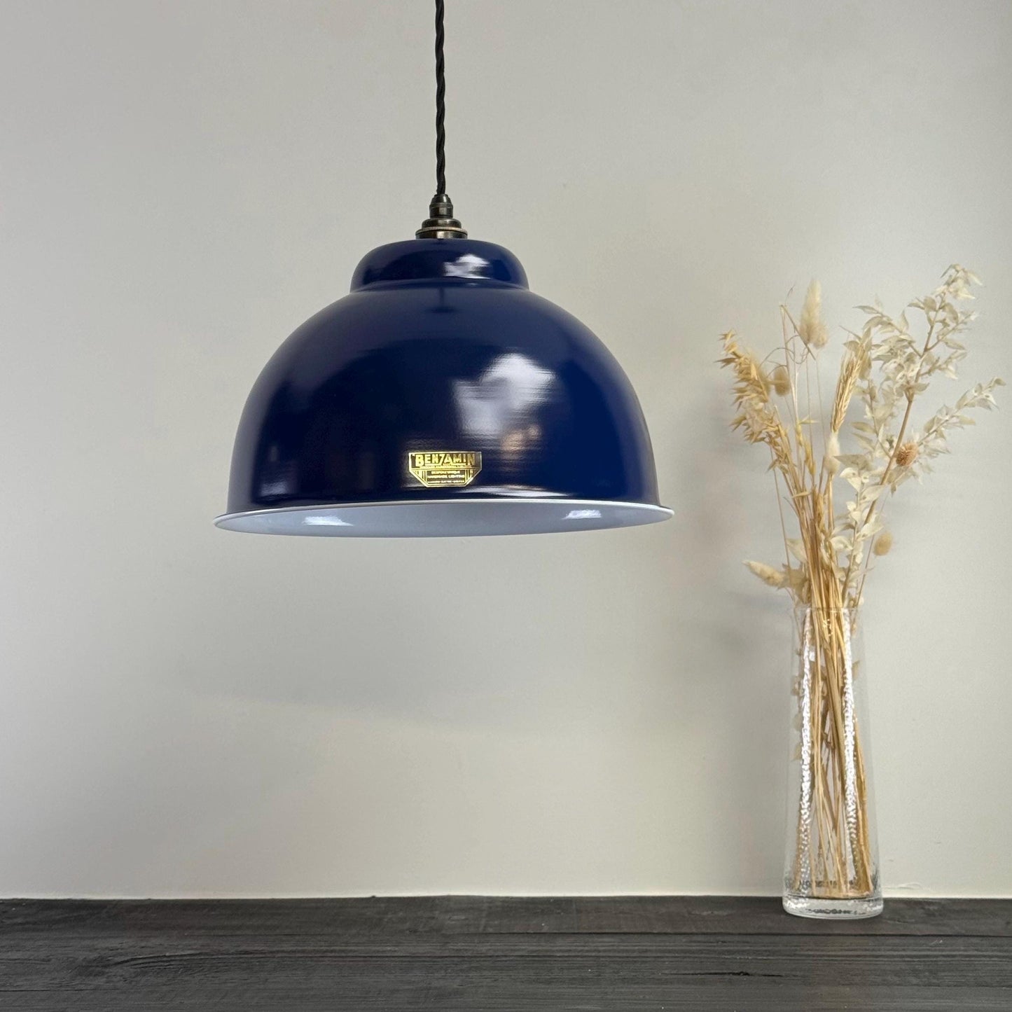 Morley XL ~ Royal Blue RLM Deep Dome Reflector Lampshade Pendant Set Light ~ 13 Inch