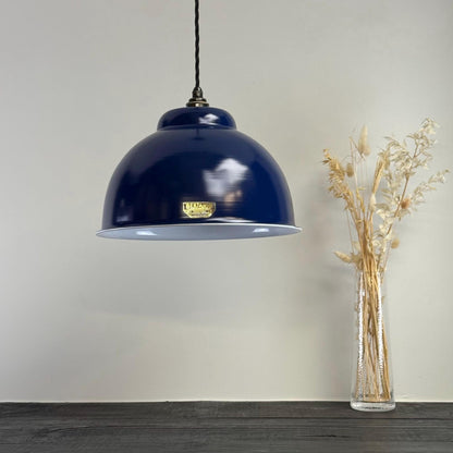 Morley XL ~ Royal Blue RLM Deep Dome Reflector Lampshade Pendant Set Light ~ 13 Inch