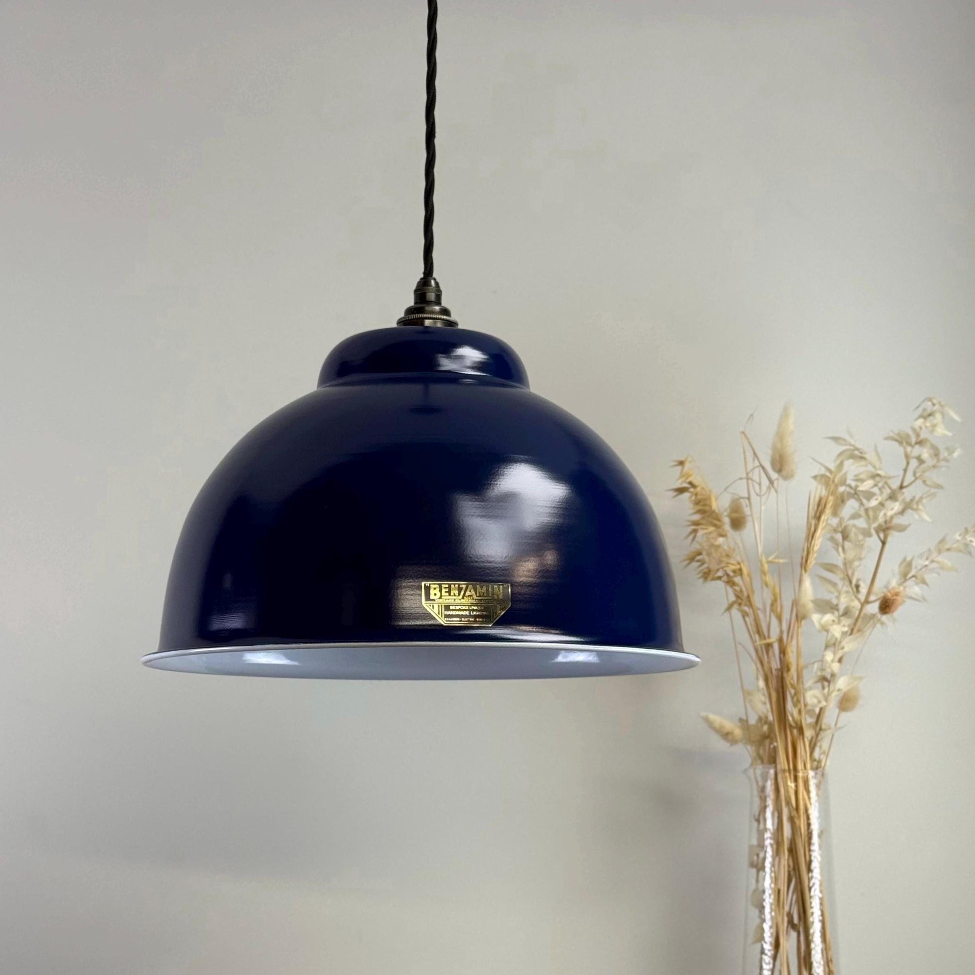 Morley XL ~ Royal Blue RLM Deep Dome Reflector Lampshade Pendant Set Light ~ 13 Inch