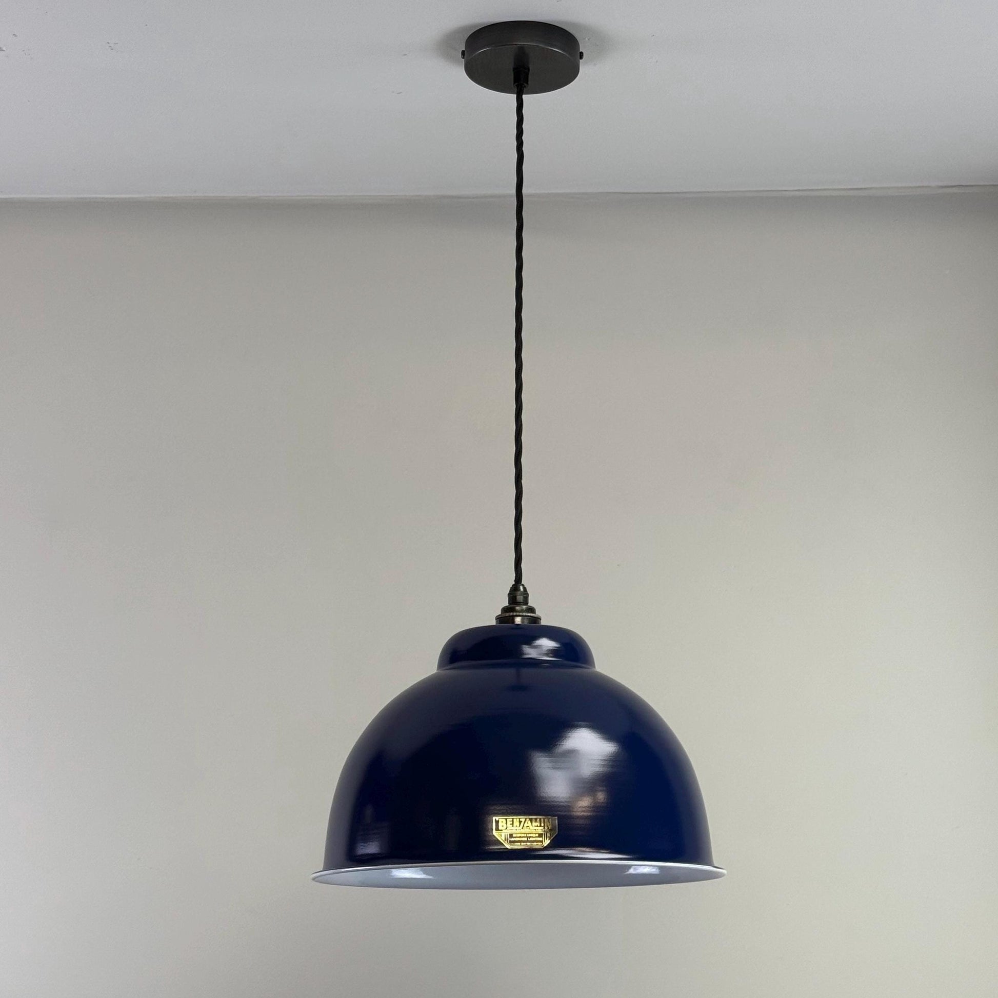 Morley XL ~ Royal Blue RLM Deep Dome Reflector Lampshade Pendant Set Light ~ 13 Inch