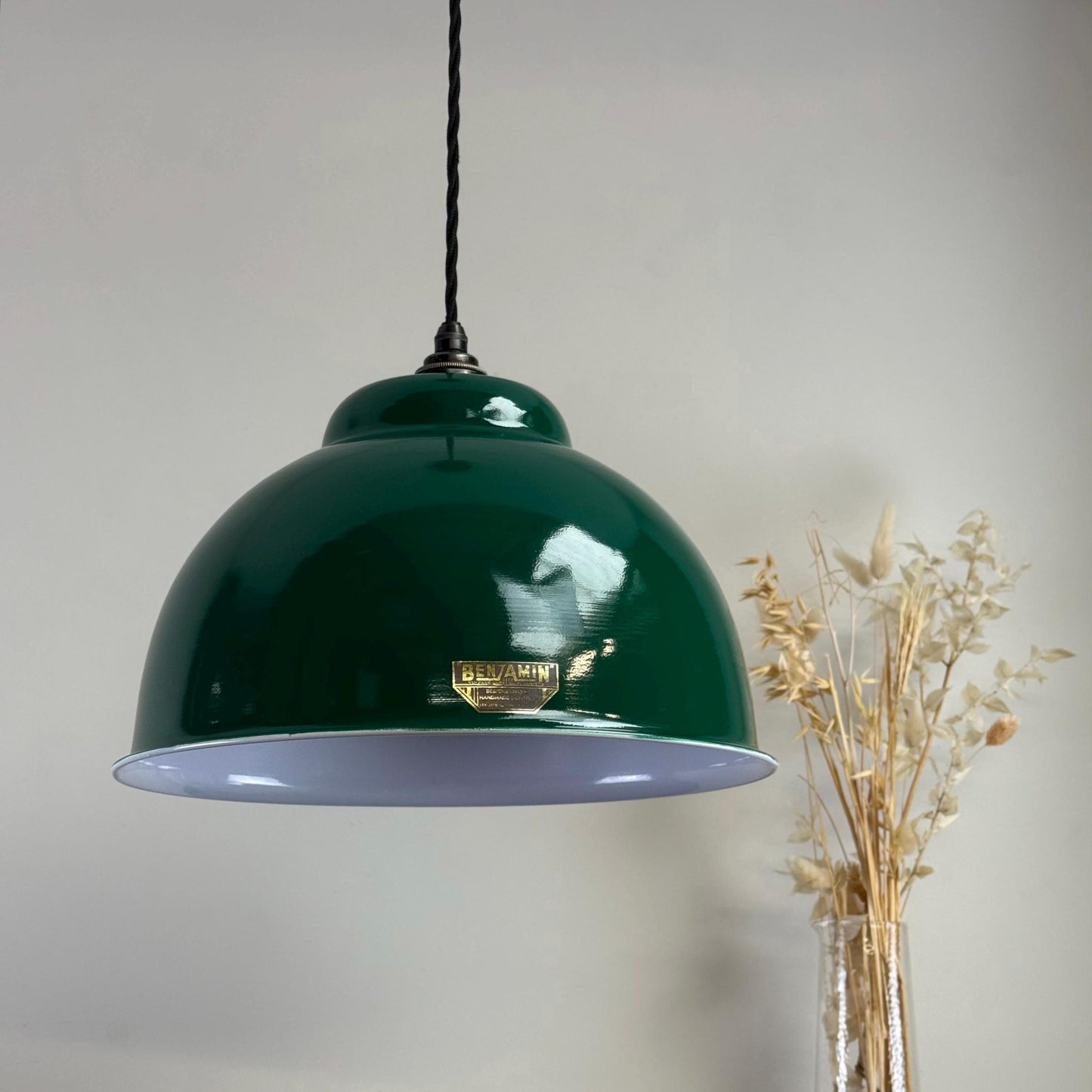 Morley XL ~ Original Green RLM Deep Dome Reflector Lampshade Pendant Set Light ~ 13 Inch