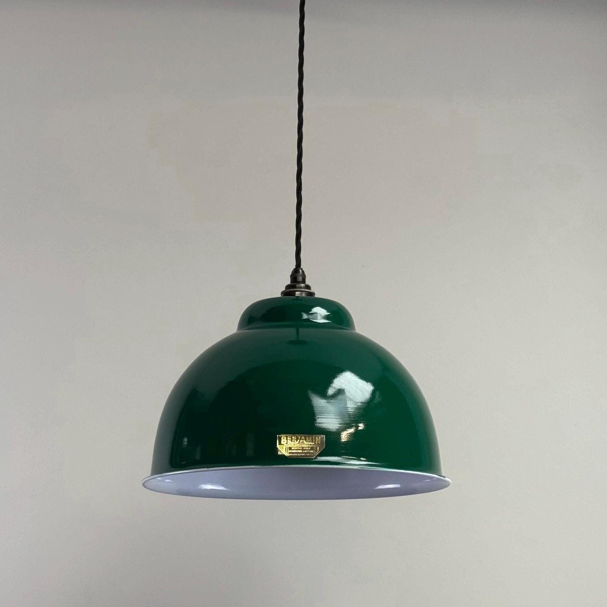 Morley XL ~ Original Green RLM Deep Dome Reflector Lampshade Pendant Set Light ~ 13 Inch