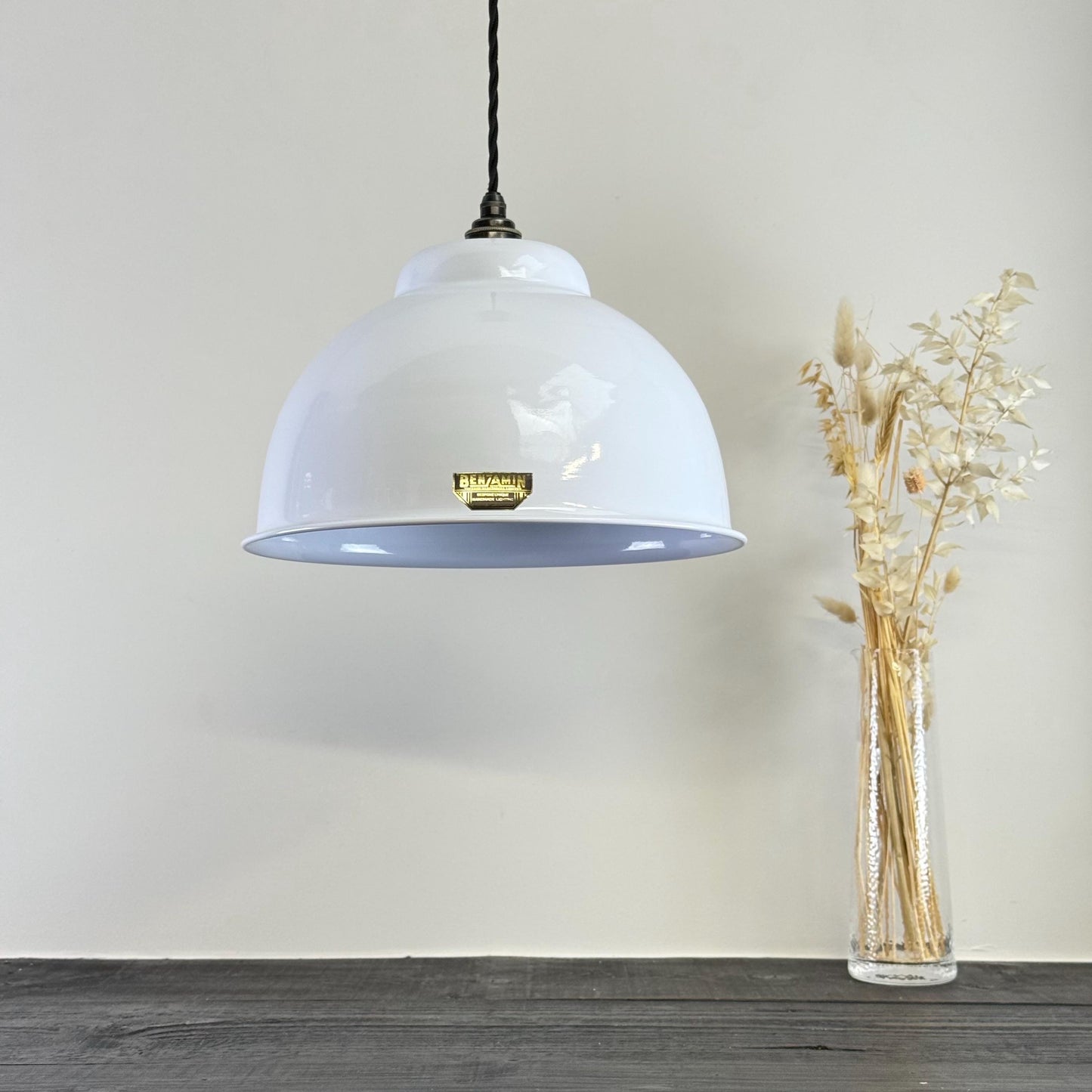 Morley XL ~ Original White RLM Deep Dome Reflector Lampshade Pendant Set Light ~ 13 Inch