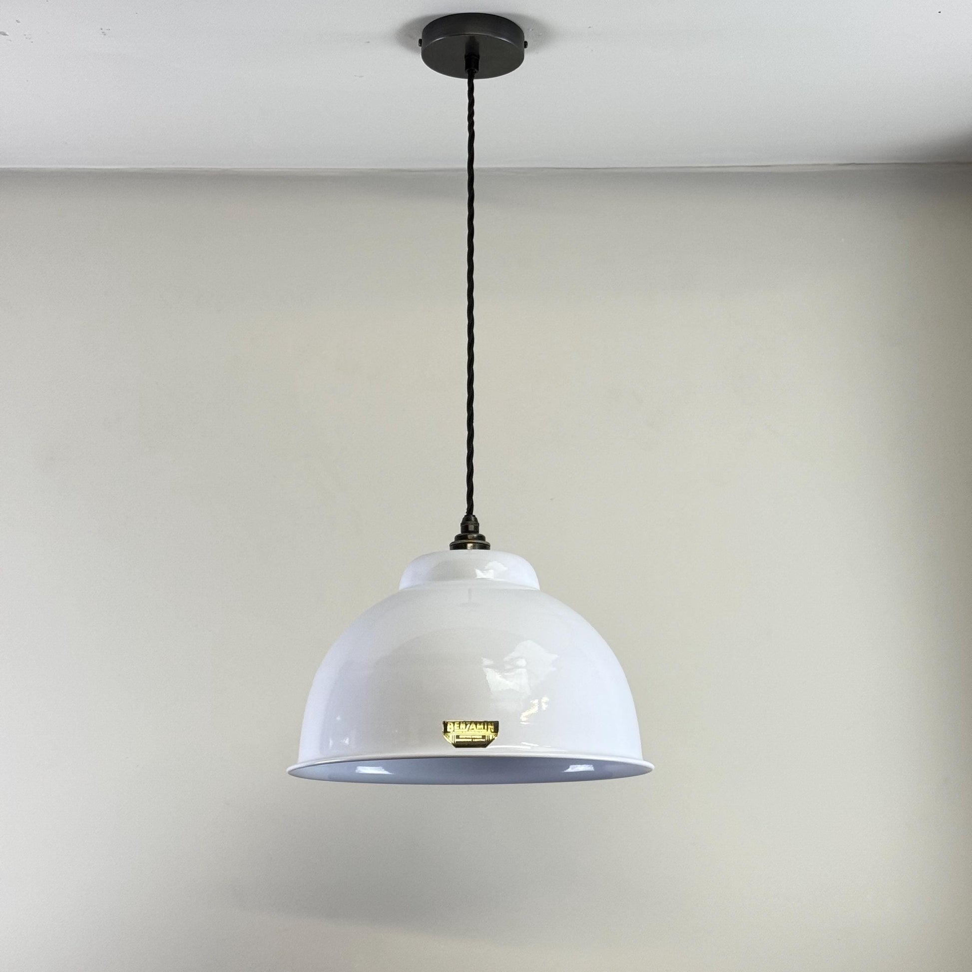 Morley XL ~ Original White RLM Deep Dome Reflector Lampshade Pendant Set Light ~ 13 Inch