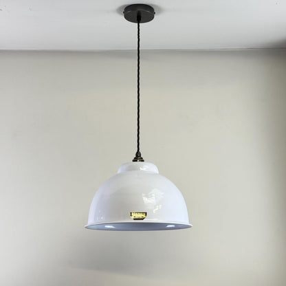 Morley XL ~ Original White RLM Deep Dome Reflector Lampshade Pendant Set Light ~ 13 Inch