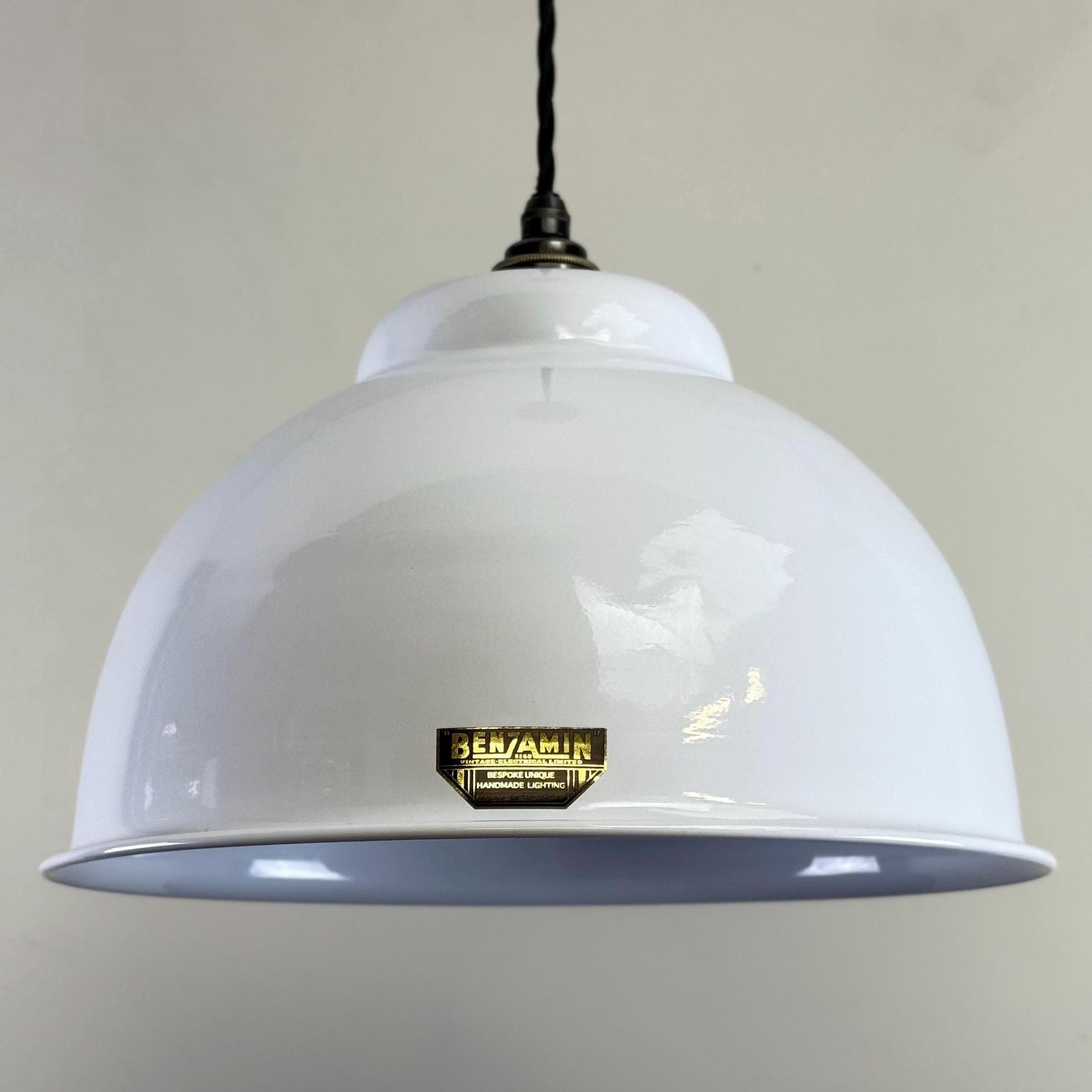 Morley XL ~ Original White RLM Deep Dome Reflector Lampshade Pendant Set Light ~ 13 Inch