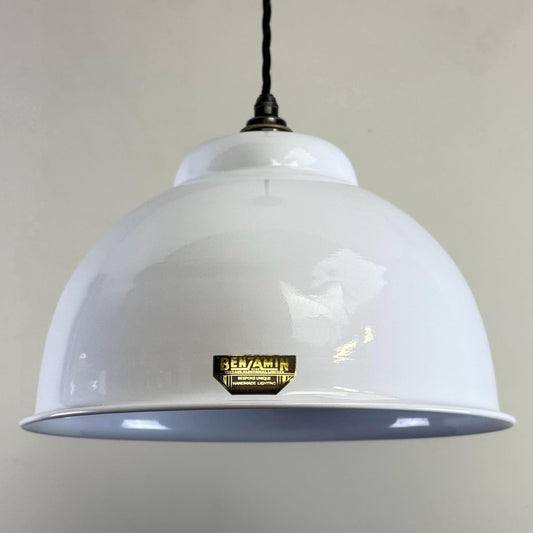 Morley XL ~ Original White RLM Deep Dome Reflector Lampshade Pendant Set Light ~ 13 Inch