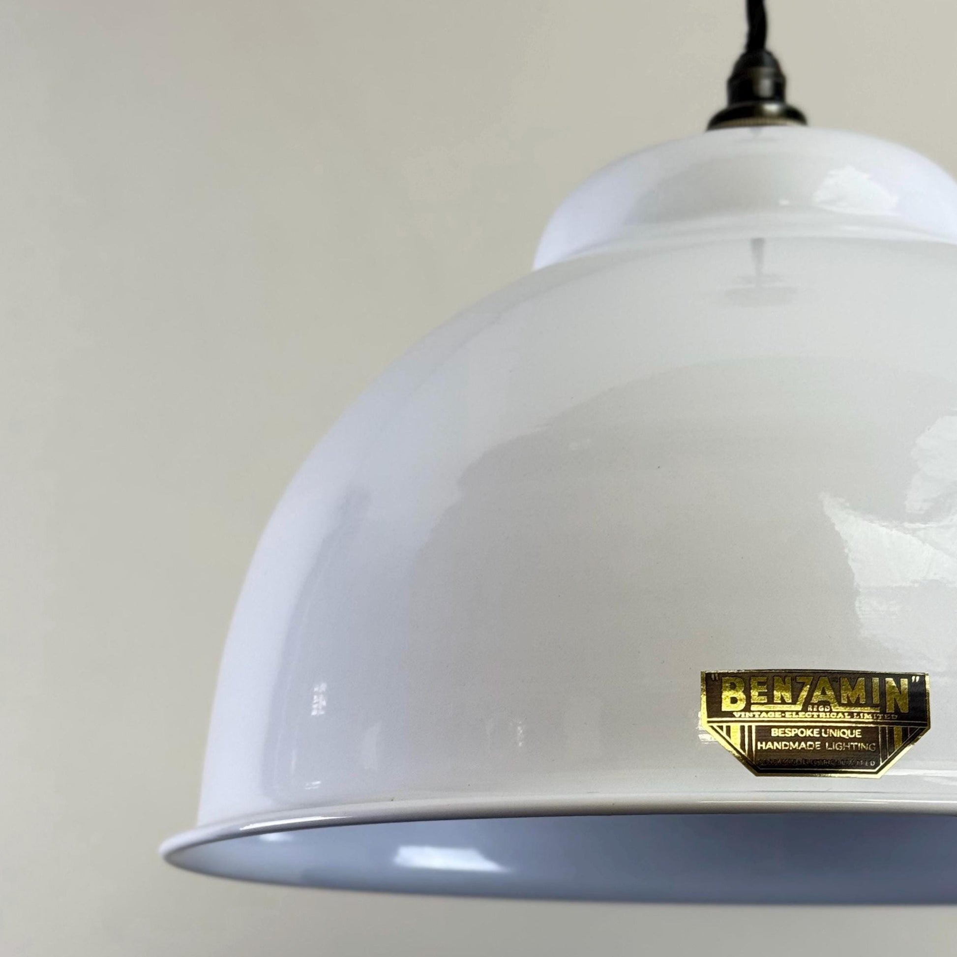 Morley XL ~ Original White RLM Deep Dome Reflector Lampshade Pendant Set Light ~ 13 Inch