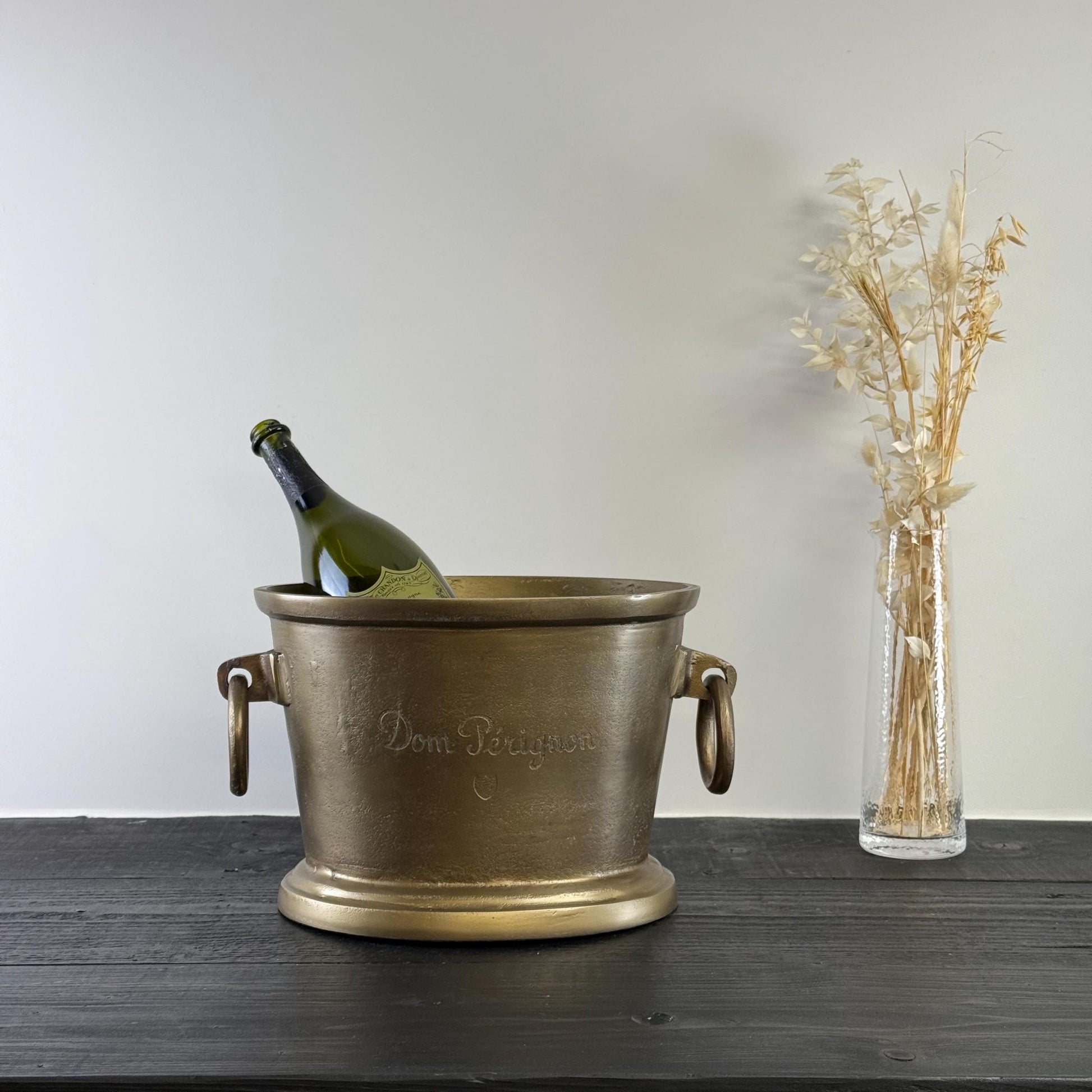 Dom Perignon Antique Brass Great Gatsby ~ Solid Cast Engraved Champagne Ice Bucket | Wine Cooler