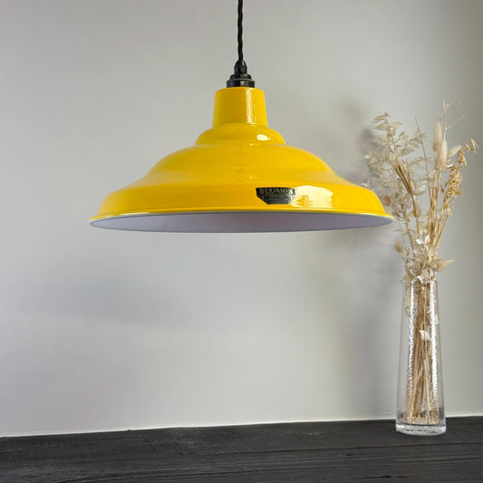 Bawsey ~ *Worn* Summer Yellow Lampshade Pendant Set Light ~ 16 Inch
