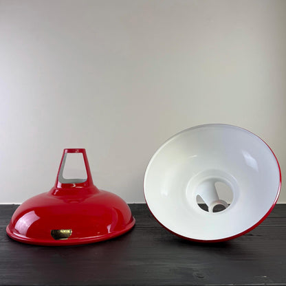 Cawston XL ~ **Worn** British Red Solid Shade Slotted Design Pendant Set Light ~ 14 Inch