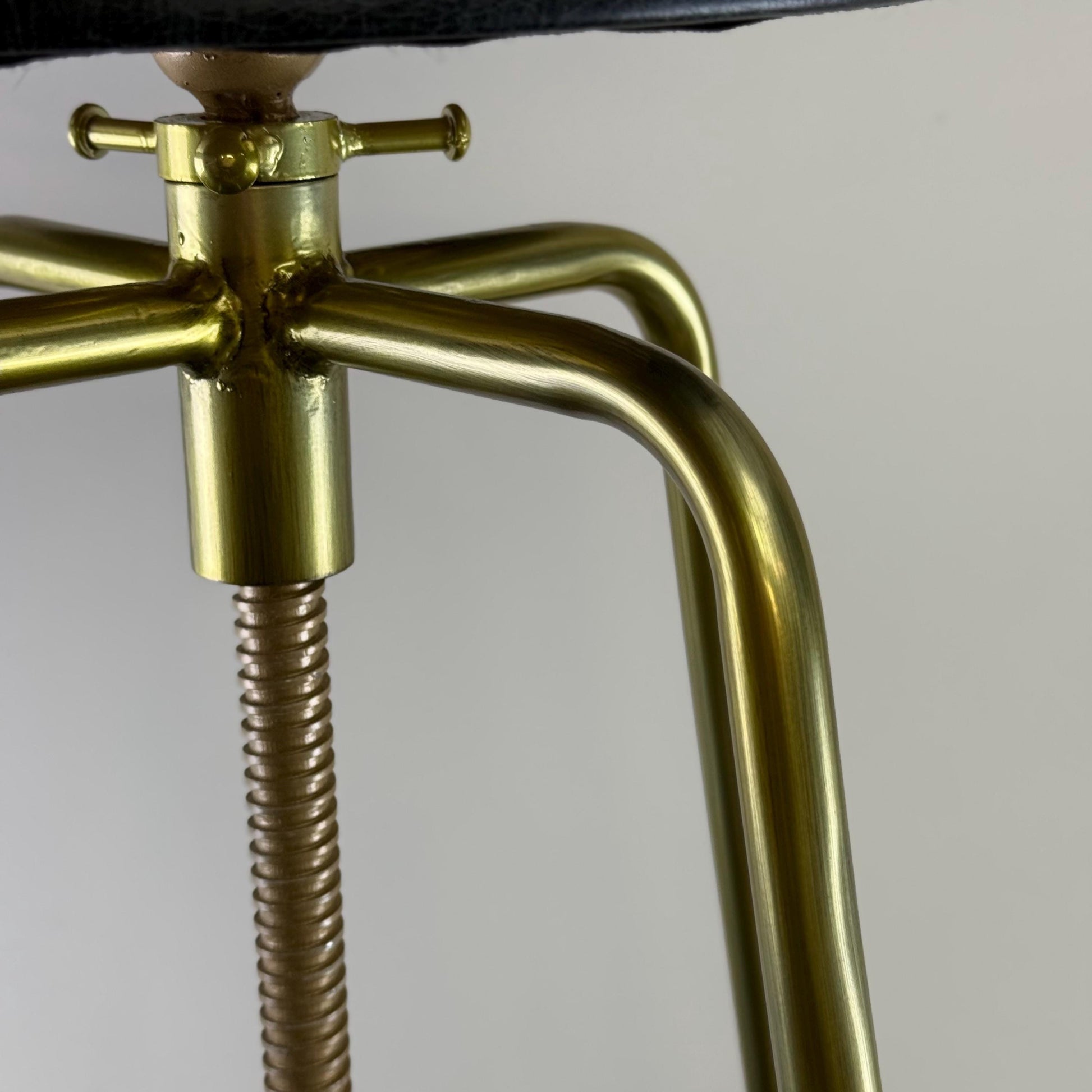 Patinated Brass Industrial Leather Bar Stool | Vintage Style | Solid Cast Metal | Floor Standing