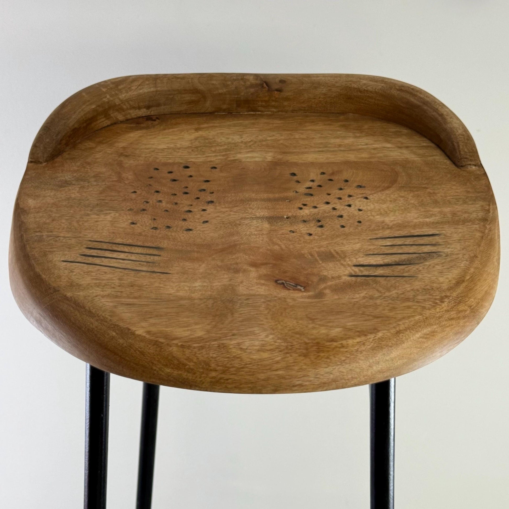 Solid Wooden Top Bar Stool Cast Iron Floor Standing Kitchen Seat