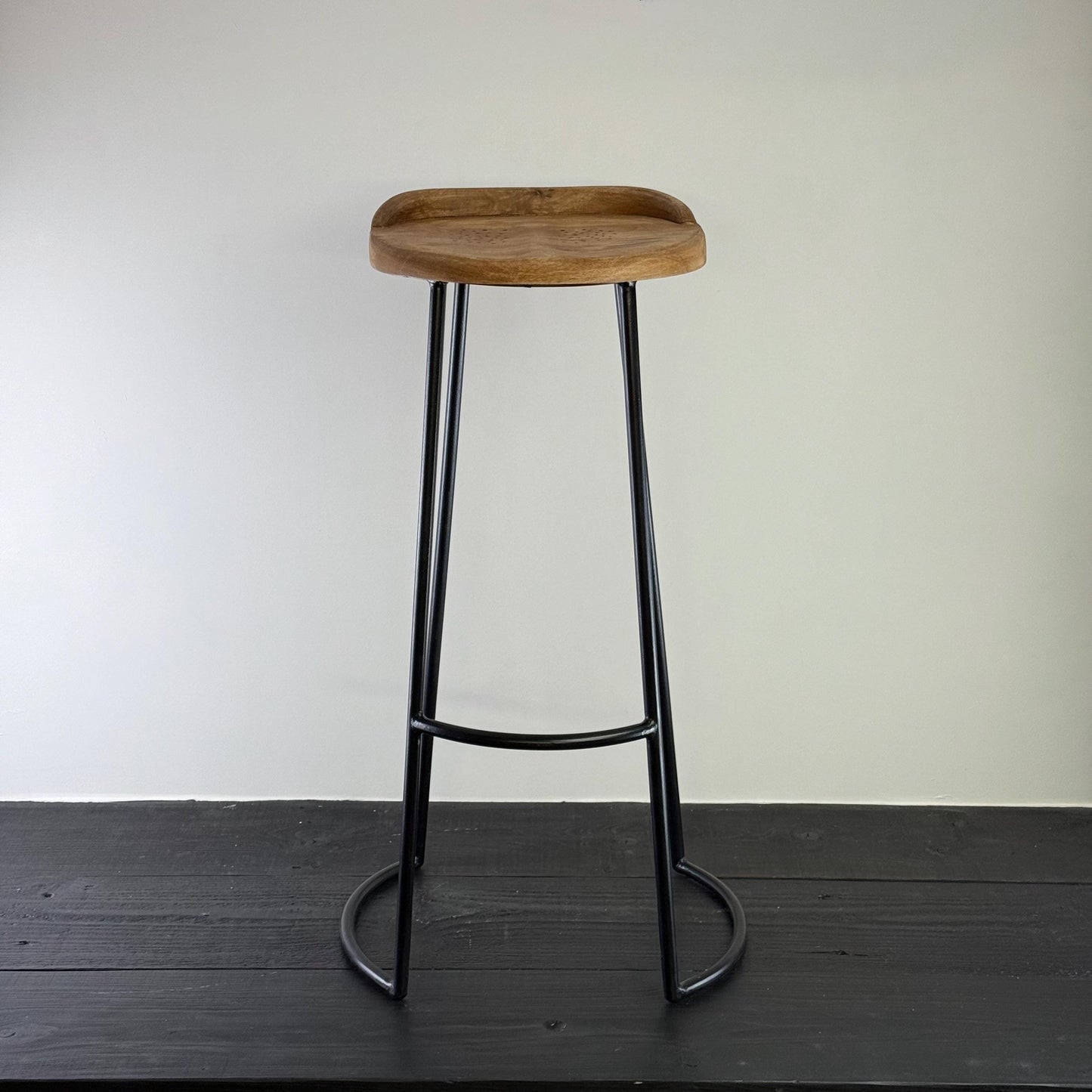Solid Wooden Top Bar Stool Cast Iron Floor Standing Kitchen Seat