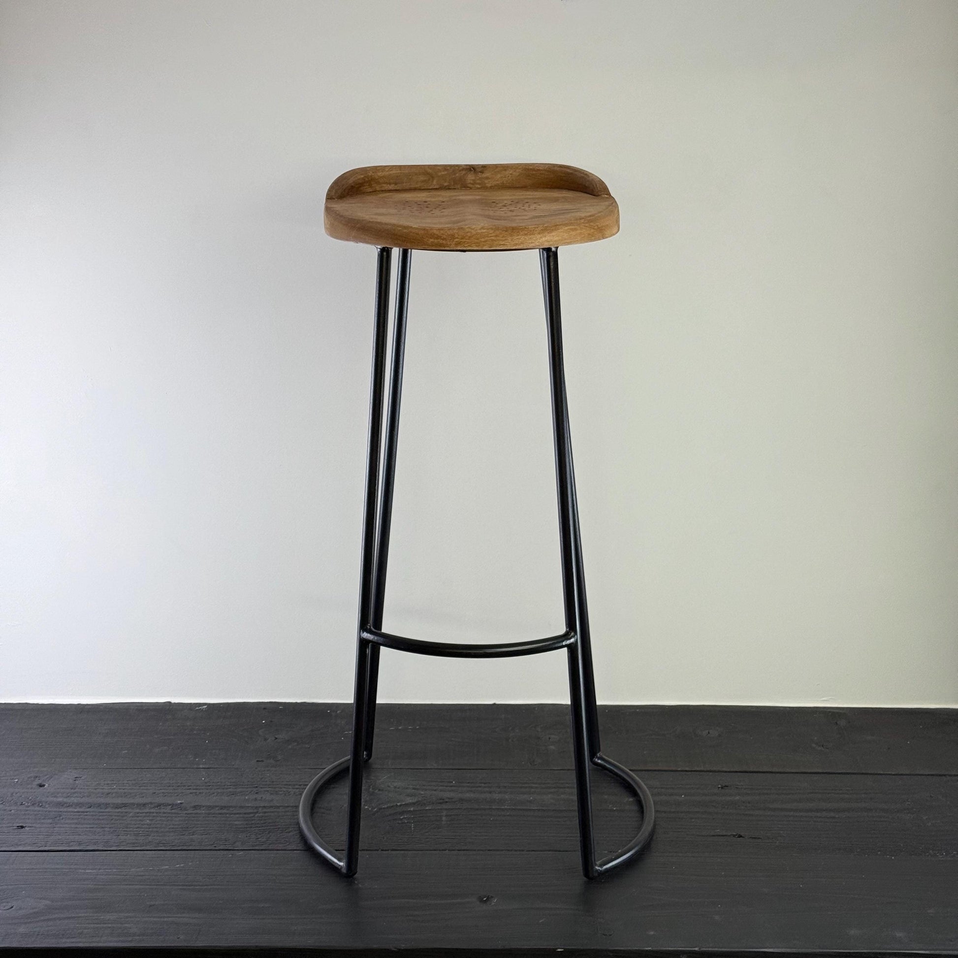 Solid Wooden Top Bar Stool Cast Iron Floor Standing Kitchen Seat