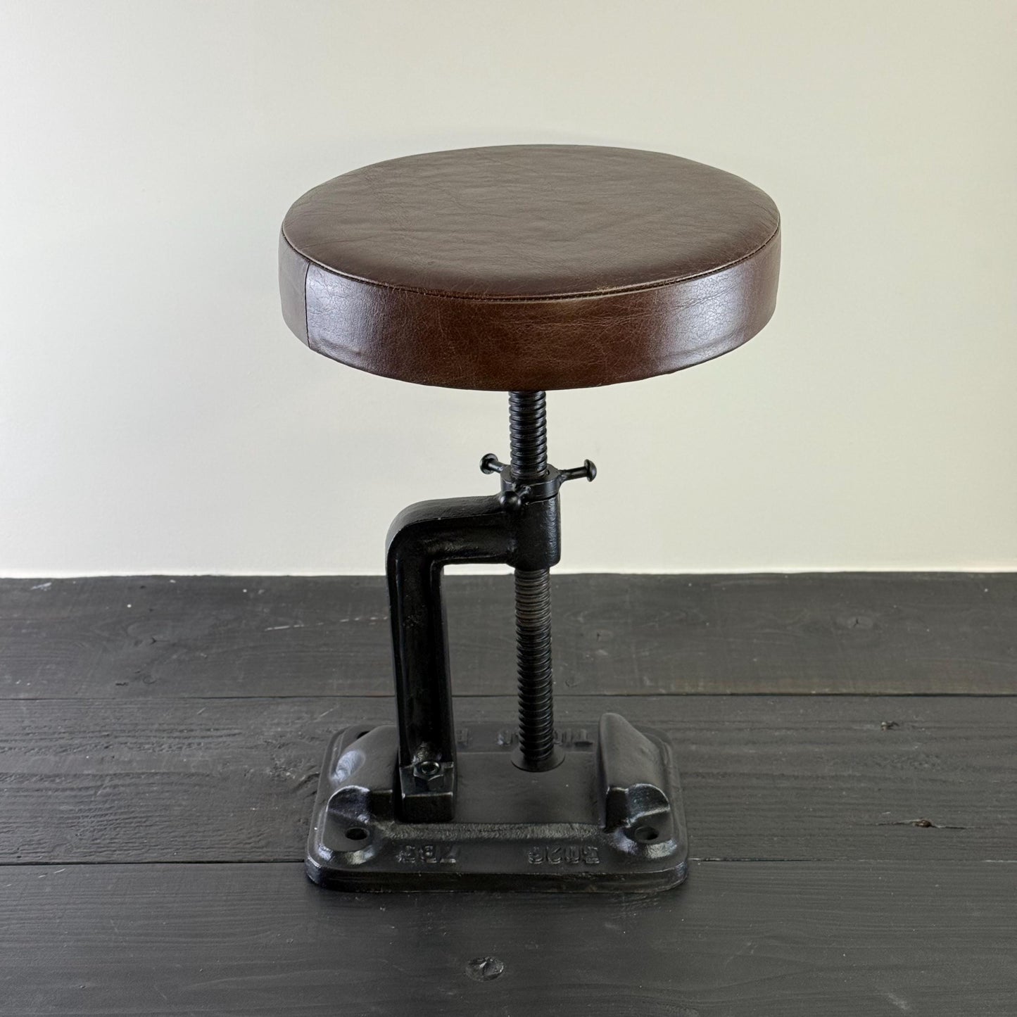 Vice Clamp Industrial Solid Bar Stool Wood or Leather Top Solid Cast Metal Base | Vintage Style | Floor Standing