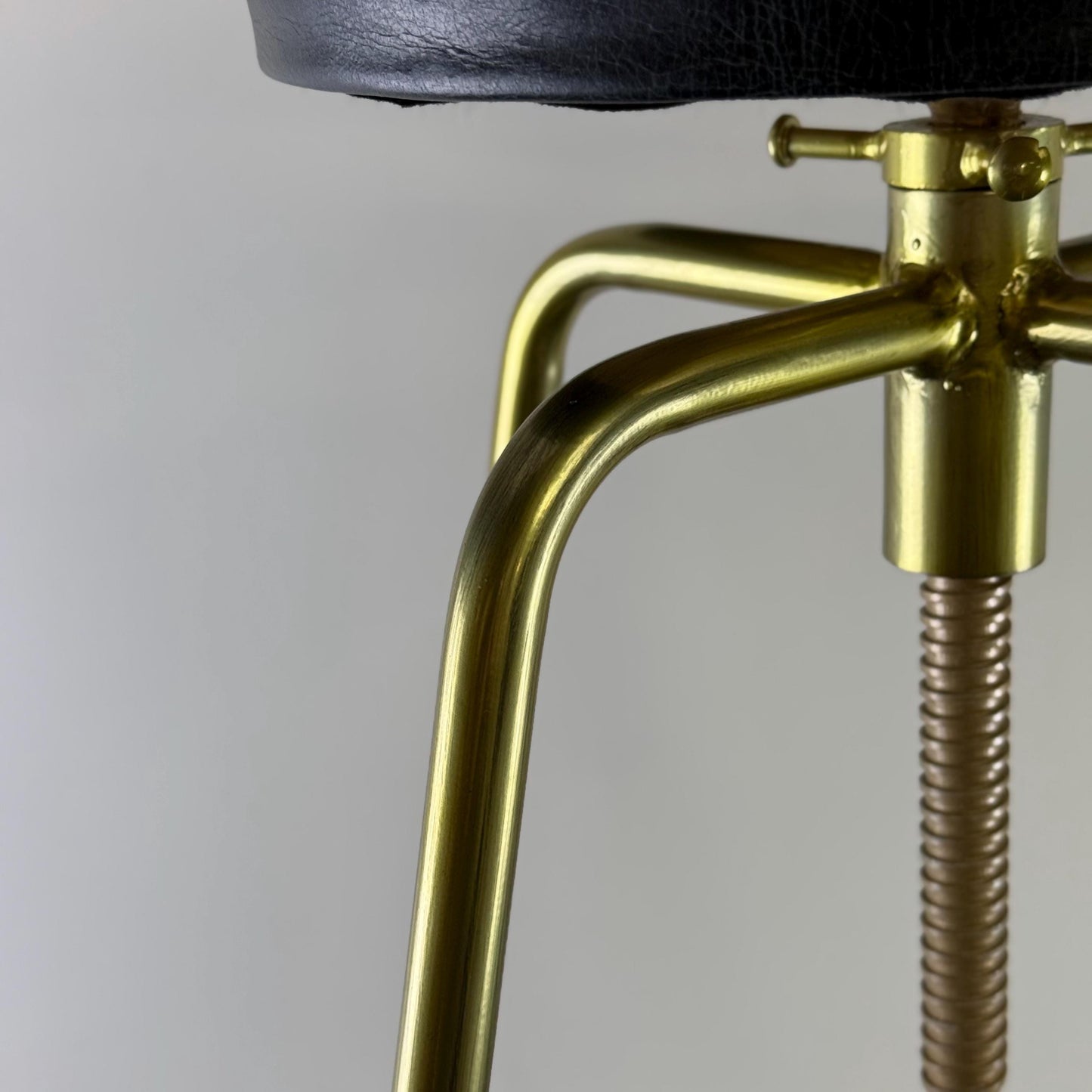 Patinated Brass Industrial Leather Bar Stool | Vintage Style | Solid Cast Metal | Floor Standing