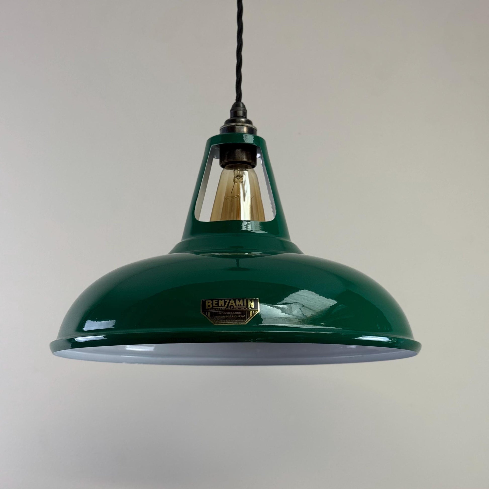 Cawston XL - Original Green Slotted Lampshade Pendant Set Light *Worn* - 14 Inch