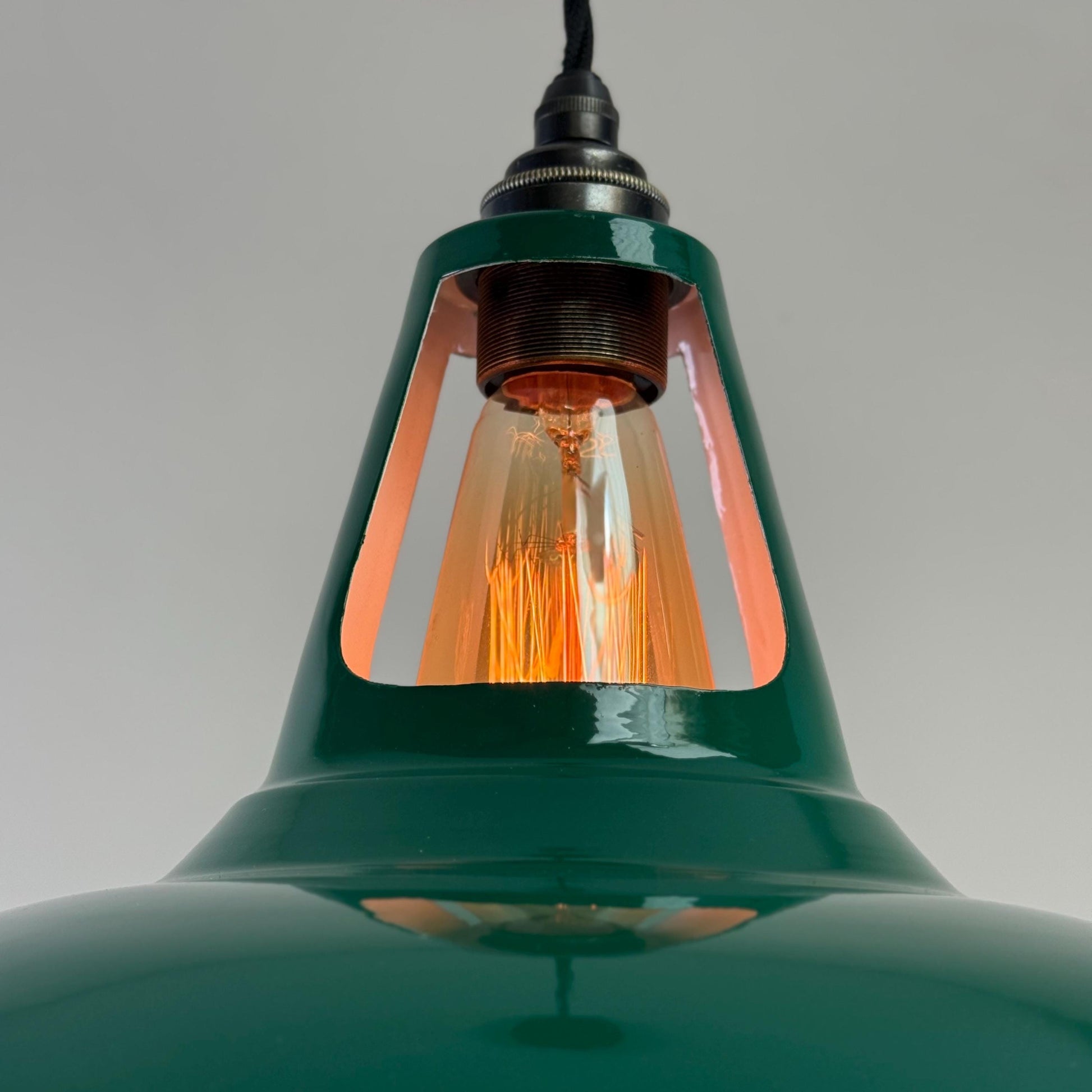 Cawston XL - Original Green Slotted Lampshade Pendant Set Light *Worn* - 14 Inch