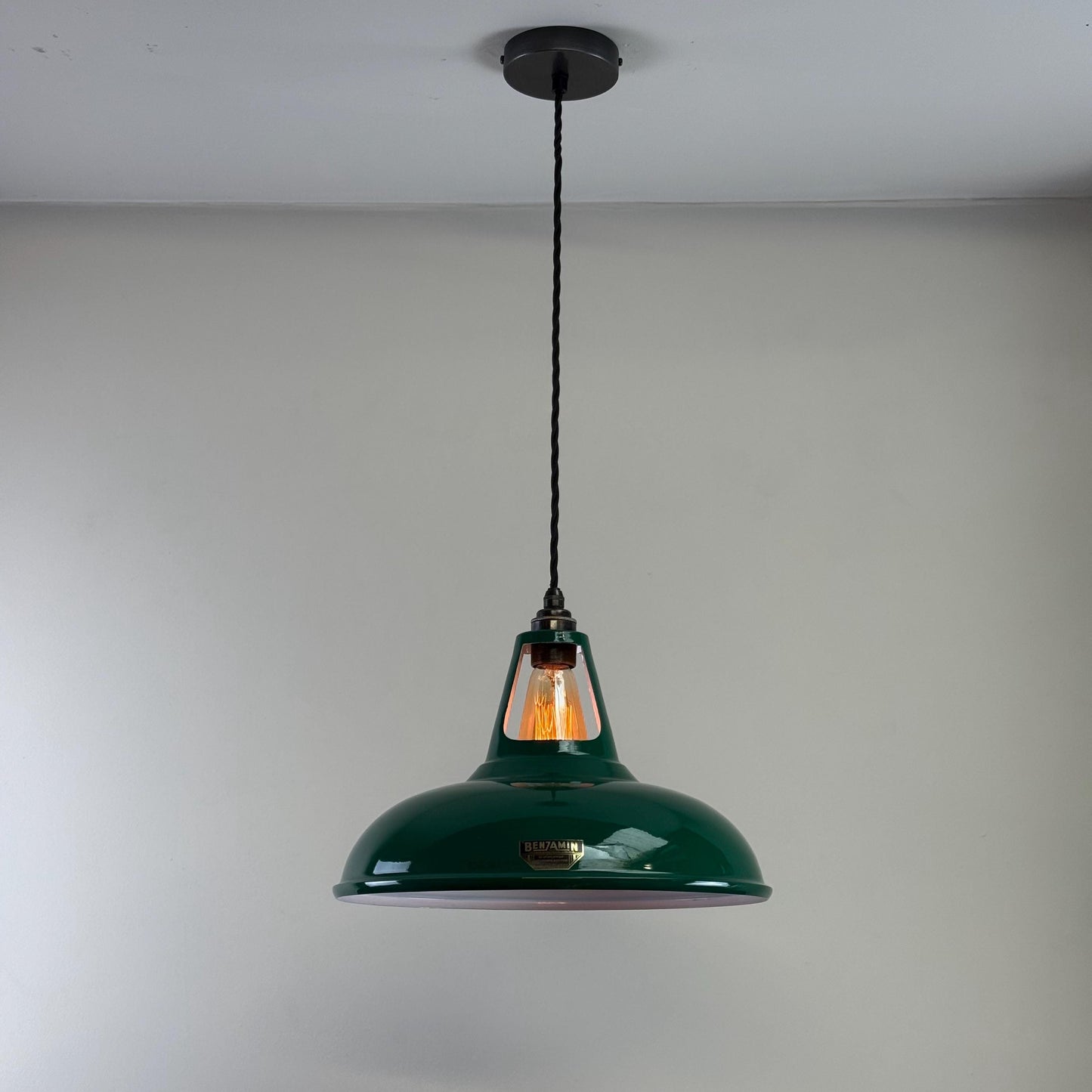 Cawston XL - Original Green Slotted Lampshade Pendant Set Light *Worn* - 14 Inch