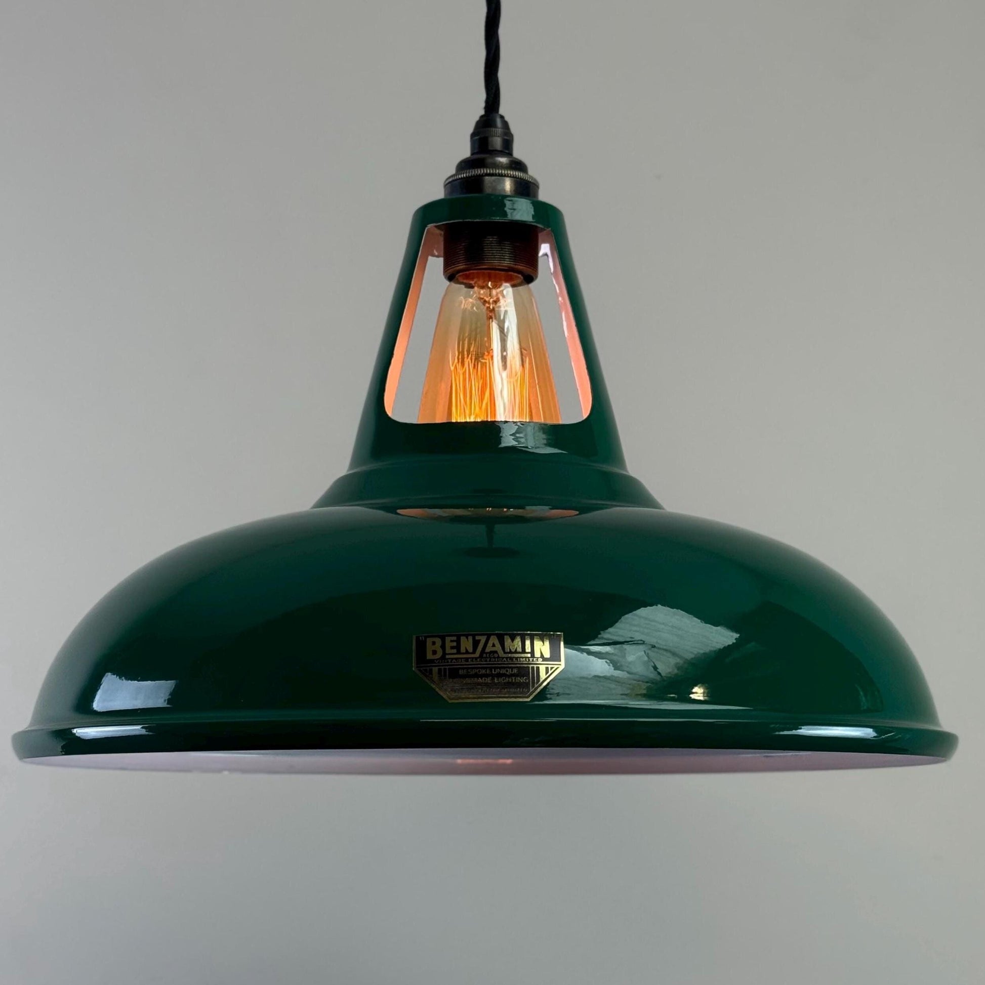 Cawston XL - Original Green Slotted Lampshade Pendant Set Light *Worn* - 14 Inch