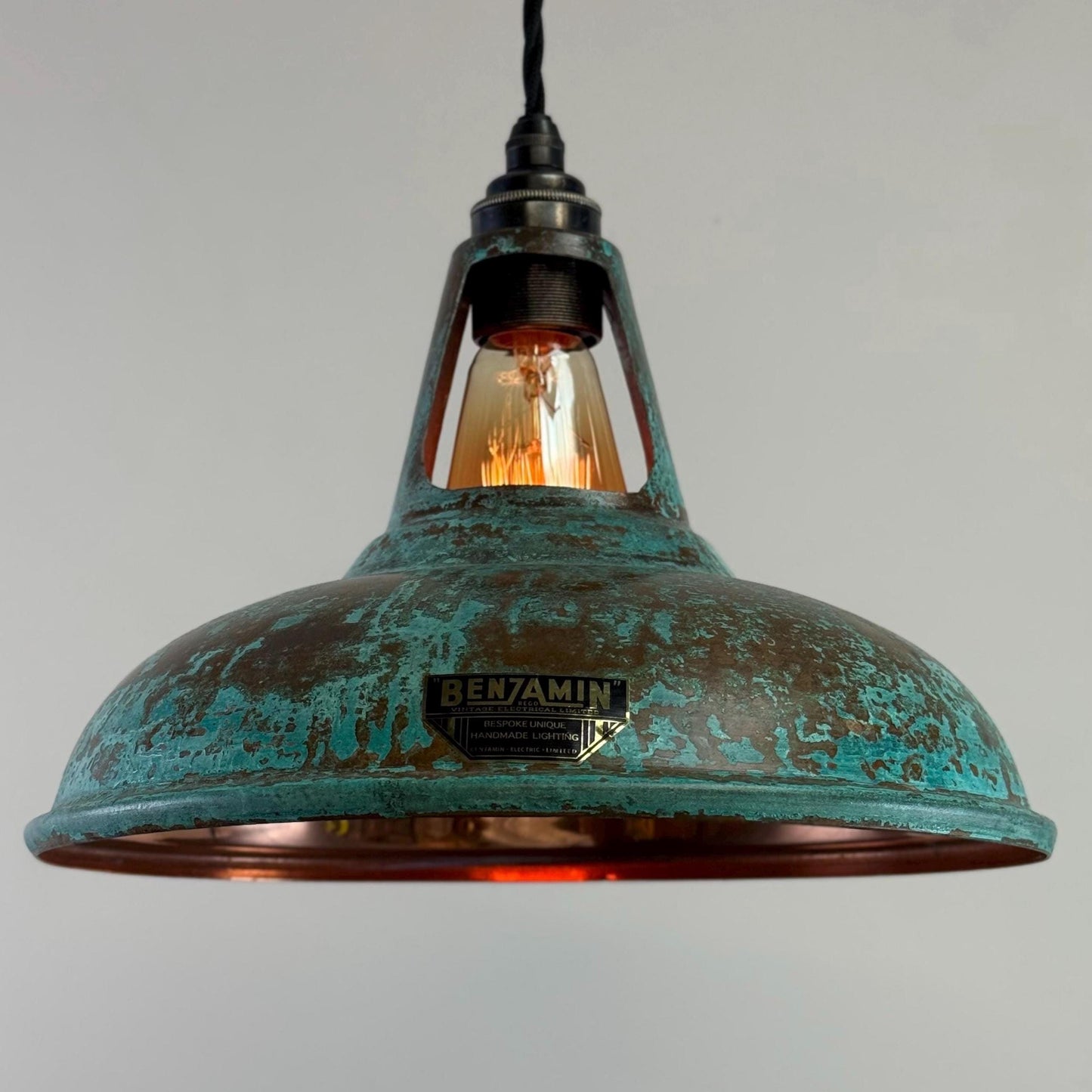 Cawston - Solid Copper Verdigris Patina Slotted Lampshade Pendant Set Light - 11 Inch