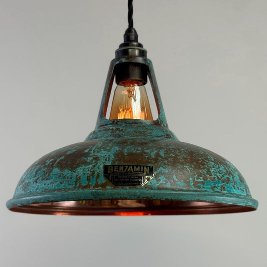 Cawston - Solid Copper Verdigris Patina Slotted Lampshade Pendant Set Light - 11 Inch