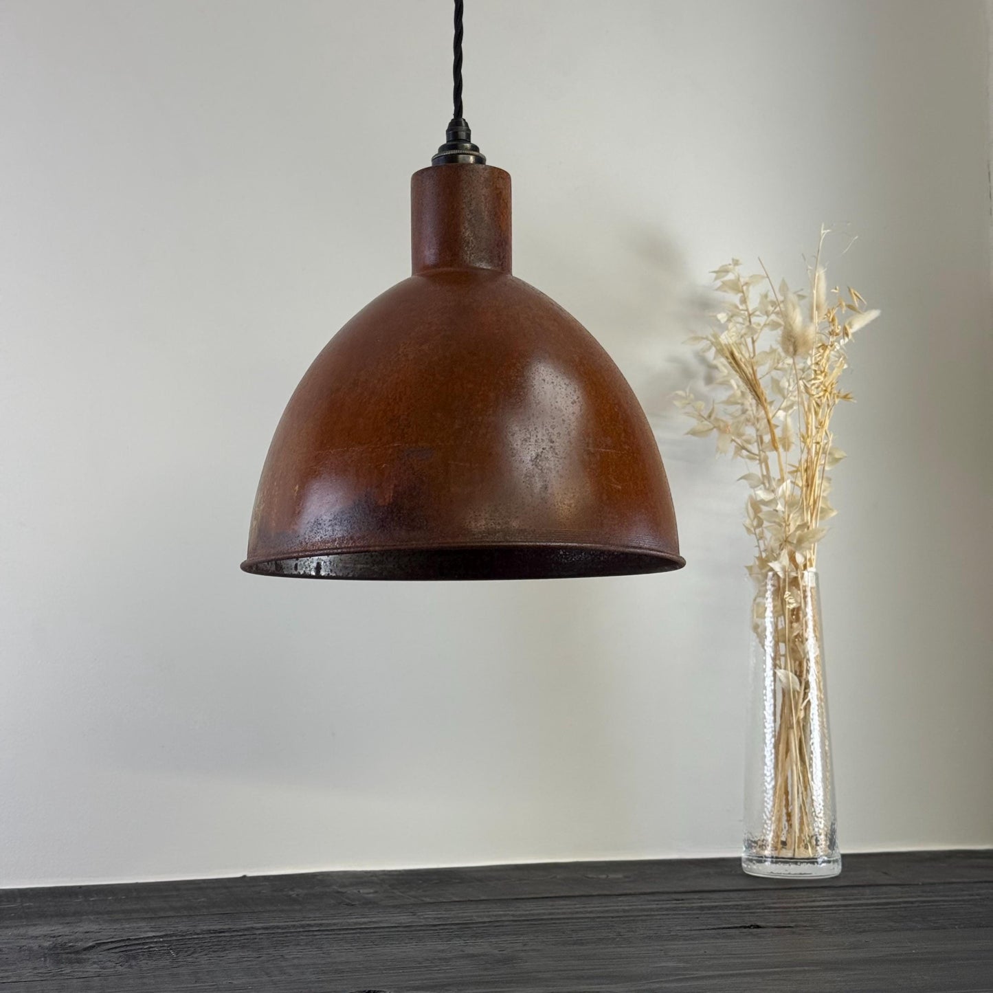 Warham ~ Rusted Solid Steel Industrial Shade Pendant Set Light | Ceiling Dining Room | Kitchen Table | Vintage 1 x Edison Filament Bulb