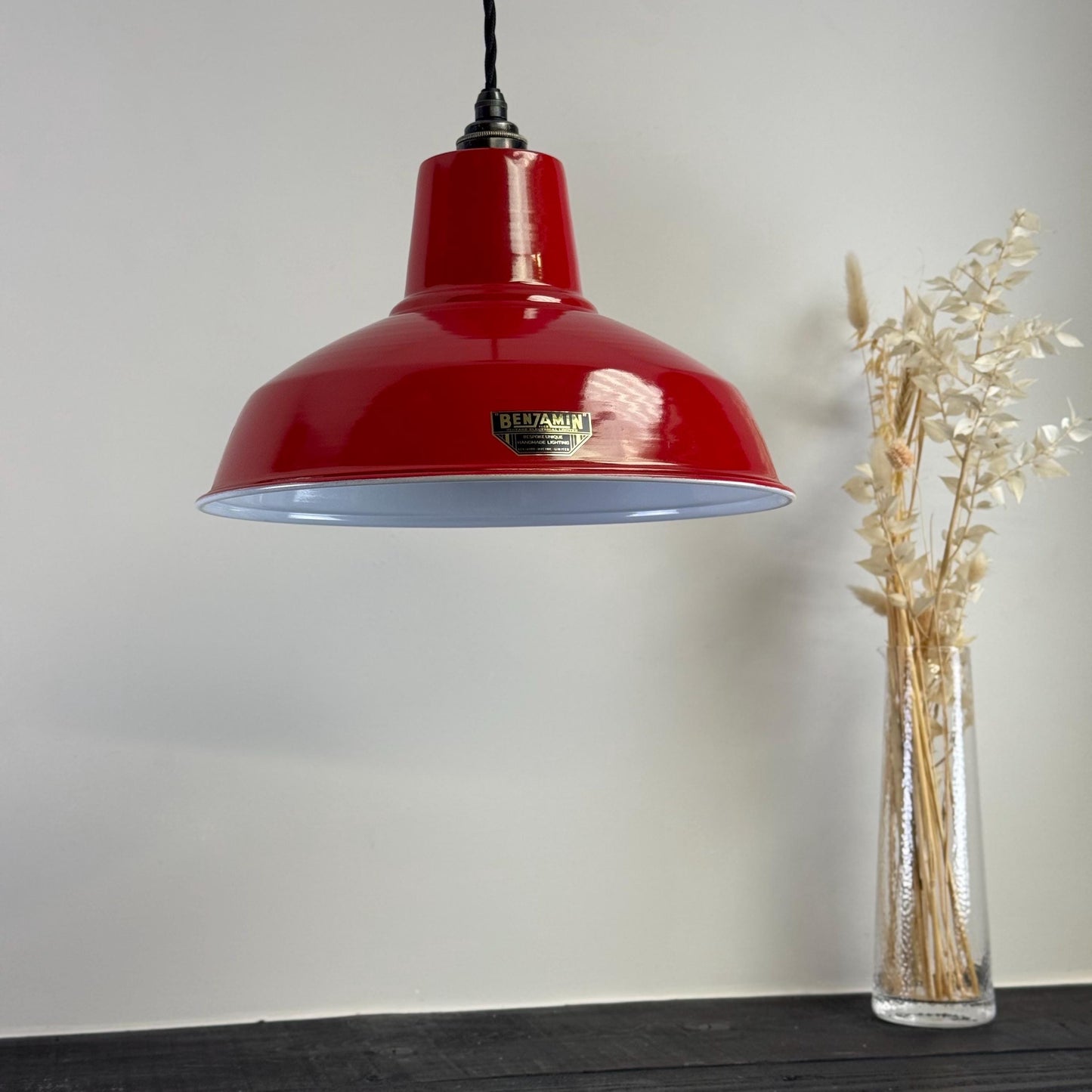 Filby ~ British Red RLM Reflector Lampshade Pendant Set Light ~ 12.5 Inch *Worn*