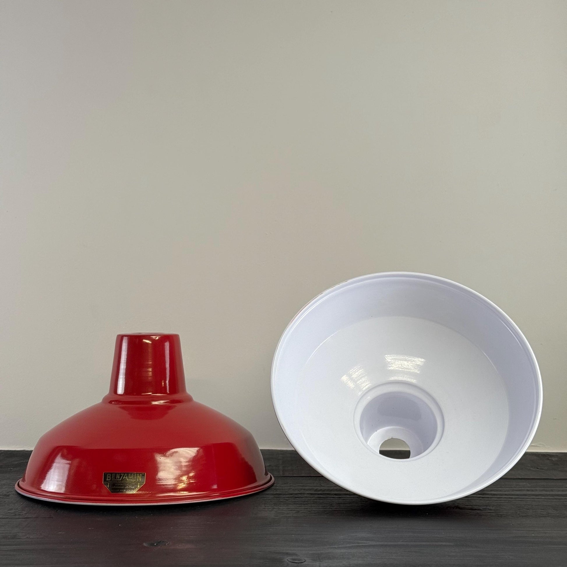 Filby ~ British Red RLM Reflector Lampshade Pendant Set Light ~ 12.5 Inch *Worn*