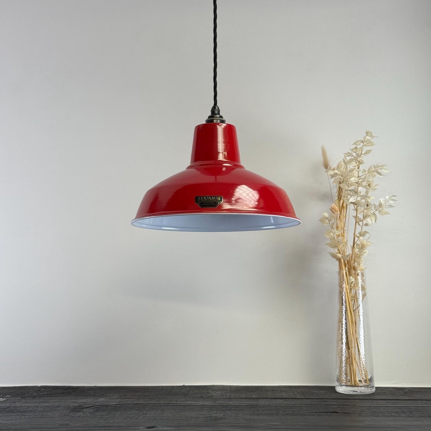 Filby ~ British Red RLM Reflector Lampshade Pendant Set Light ~ 12.5 Inch *Worn*