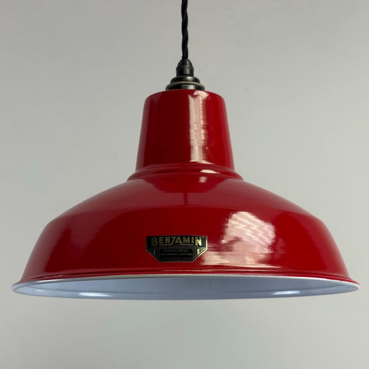 Filby ~ British Red RLM Reflector Lampshade Pendant Set Light ~ 12.5 Inch *Worn*