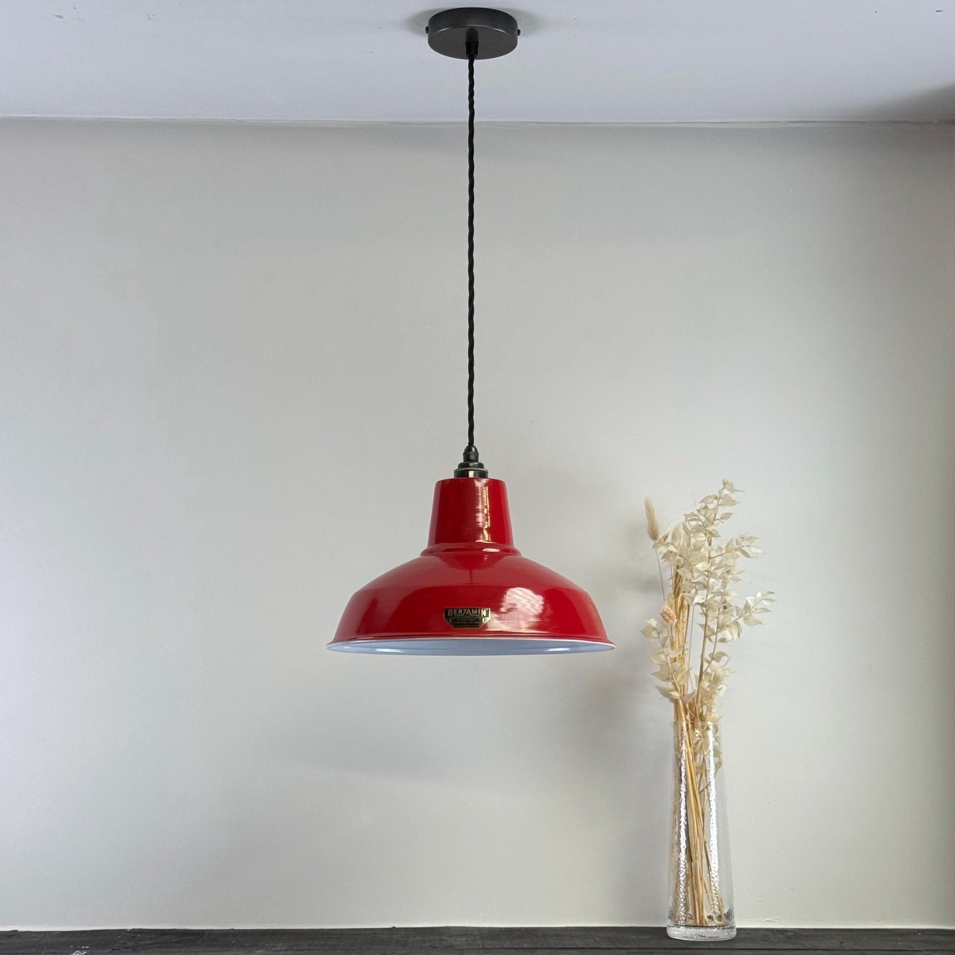 Filby ~ British Red RLM Reflector Lampshade Pendant Set Light ~ 12.5 Inch *Worn*