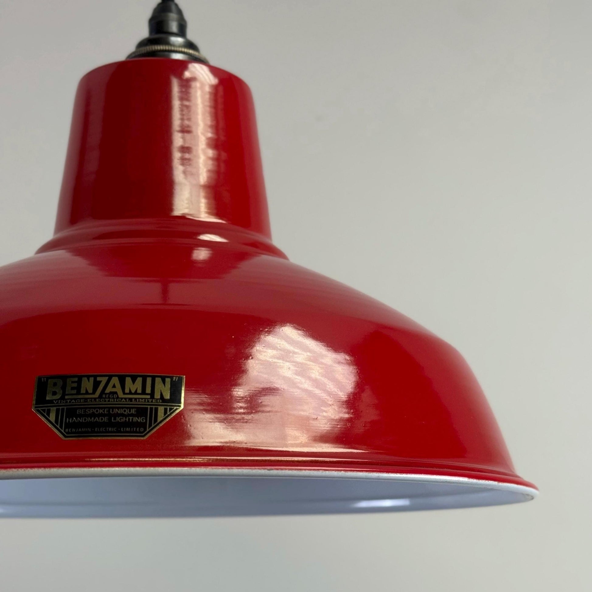 Filby ~ British Red RLM Reflector Lampshade Pendant Set Light ~ 12.5 Inch *Worn*