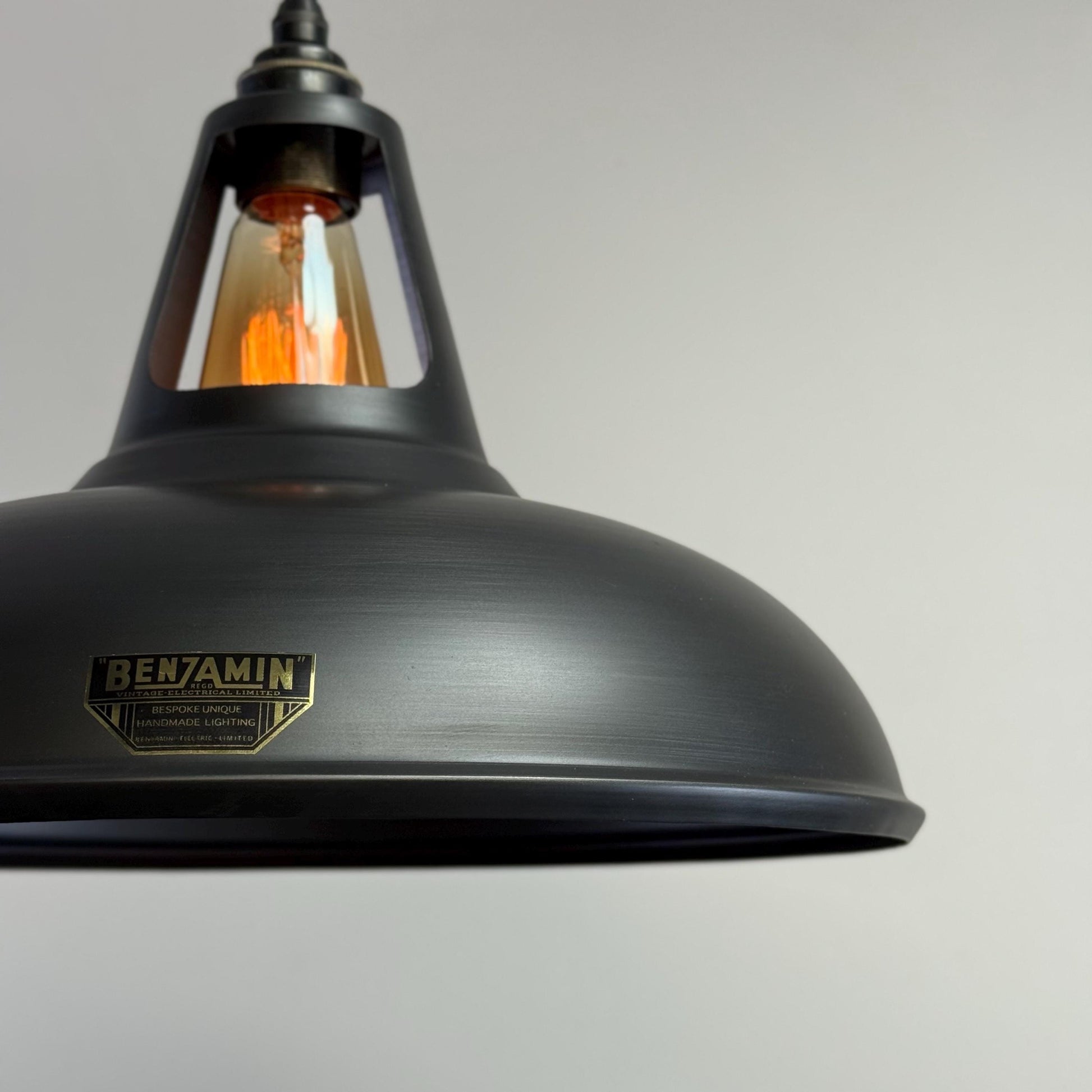 Cawston XL - Pewter Grey Lampshade Slotted Pendant Set Light - 14 Inch