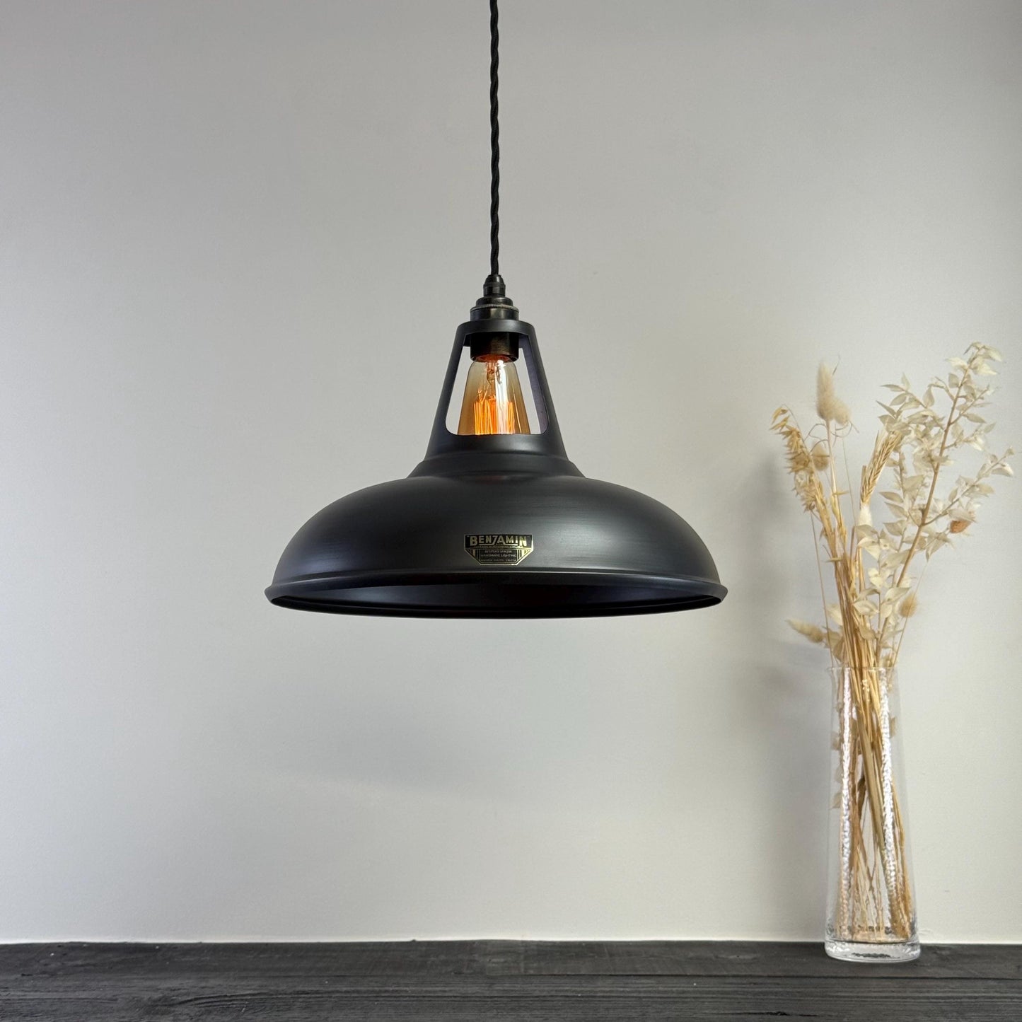 Cawston XL - Pewter Grey Lampshade Slotted Pendant Set Light - 14 Inch