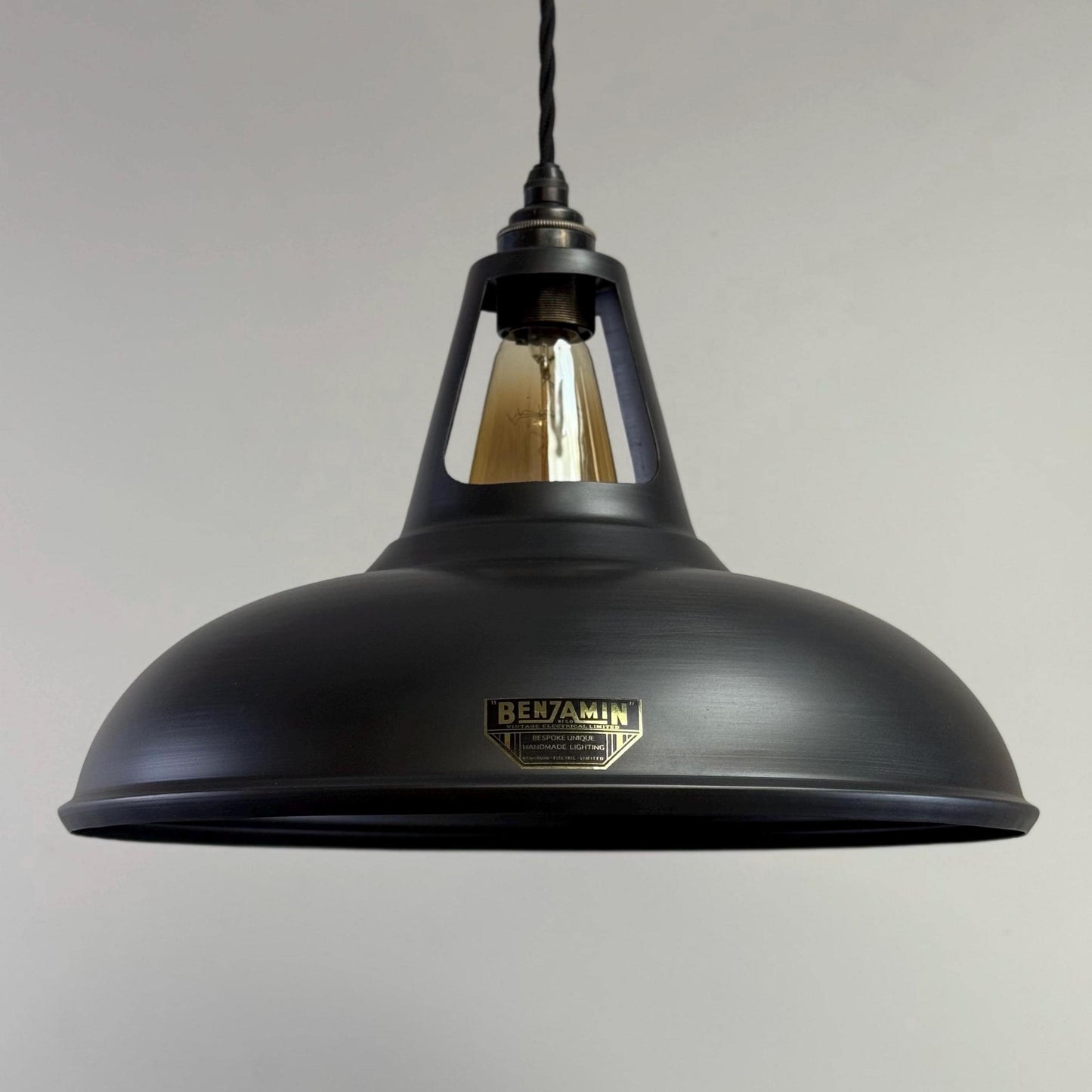 Cawston XL - Pewter Grey Lampshade Slotted Pendant Set Light - 14 Inch