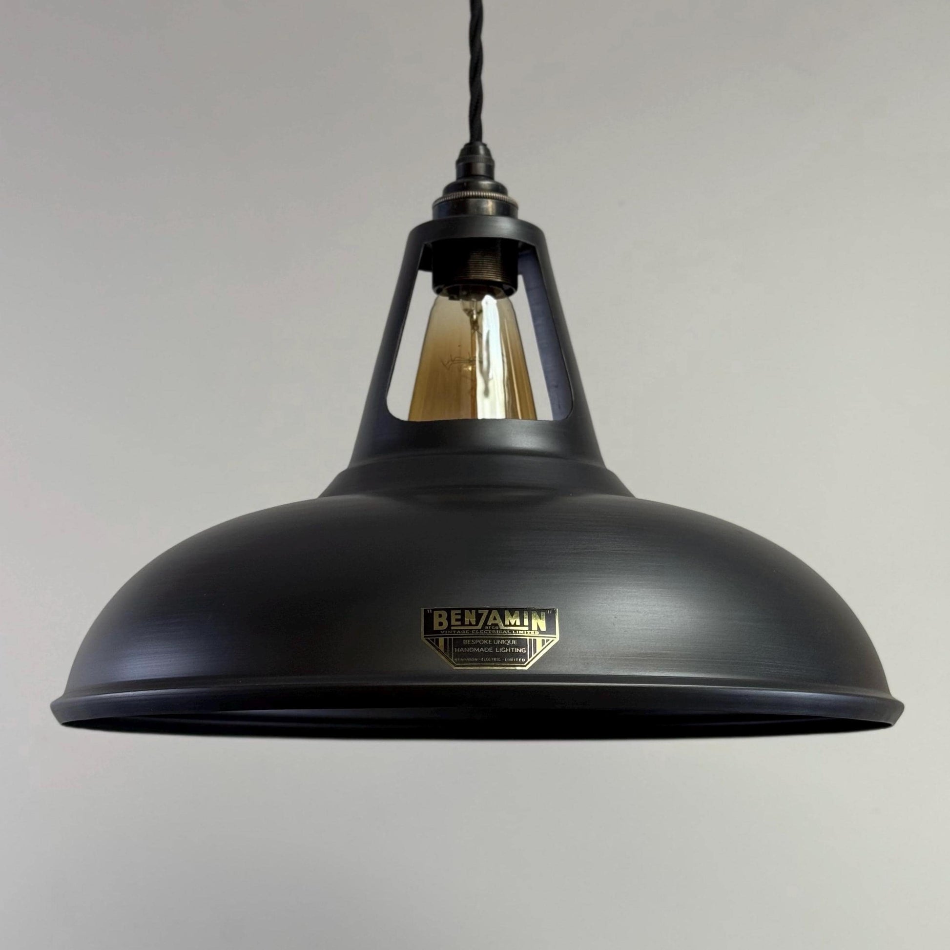 Cawston XL - Pewter Grey Lampshade Slotted Pendant Set Light - 14 Inch
