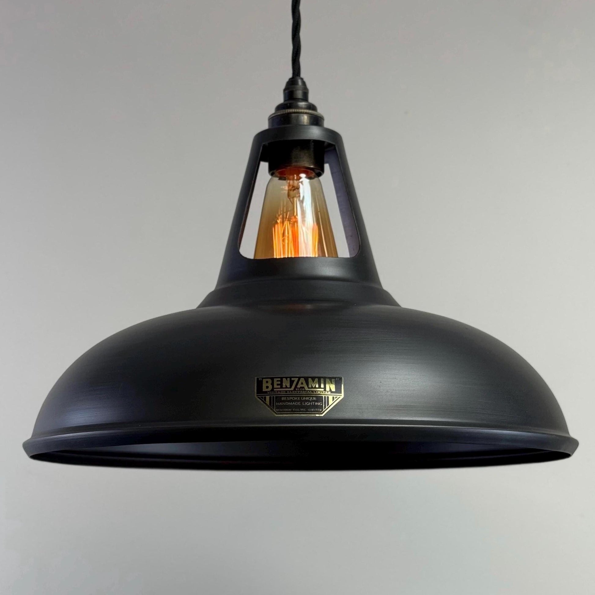 Cawston XL - Pewter Grey Lampshade Slotted Pendant Set Light - 14 Inch