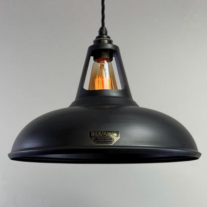 Cawston XL - Pewter Grey Lampshade Slotted Pendant Set Light - 14 Inch