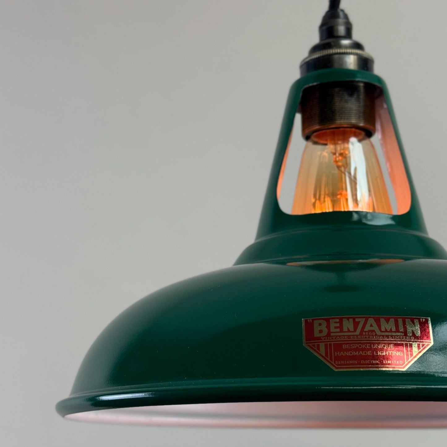 Cawston - Original Green Slotted Lampshade Limited Edition Red Label Design Pendant Set Light *Worn* - 11 Inch