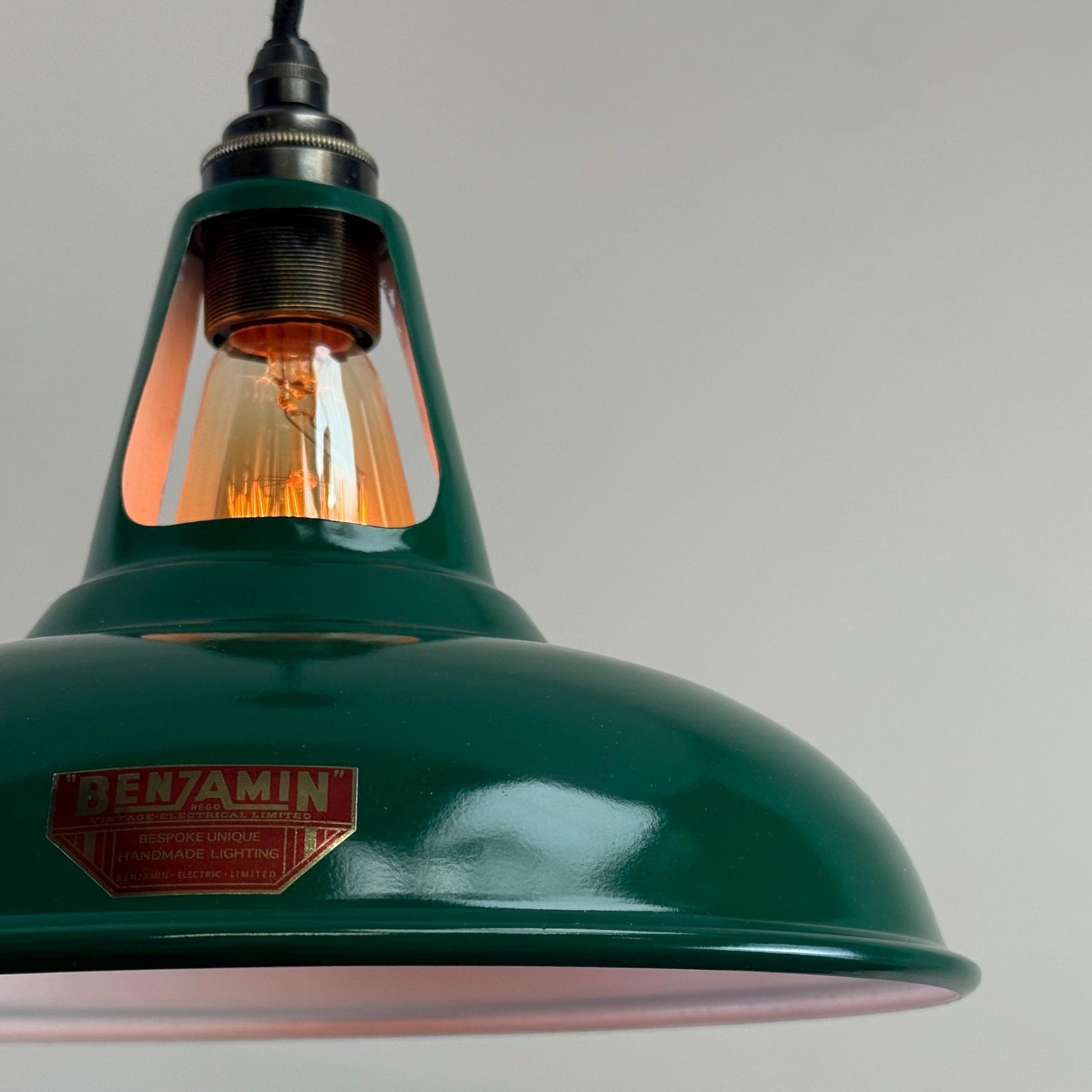 Cawston - Original Green Slotted Lampshade Limited Edition Red Label Design Pendant Set Light *Worn* - 11 Inch